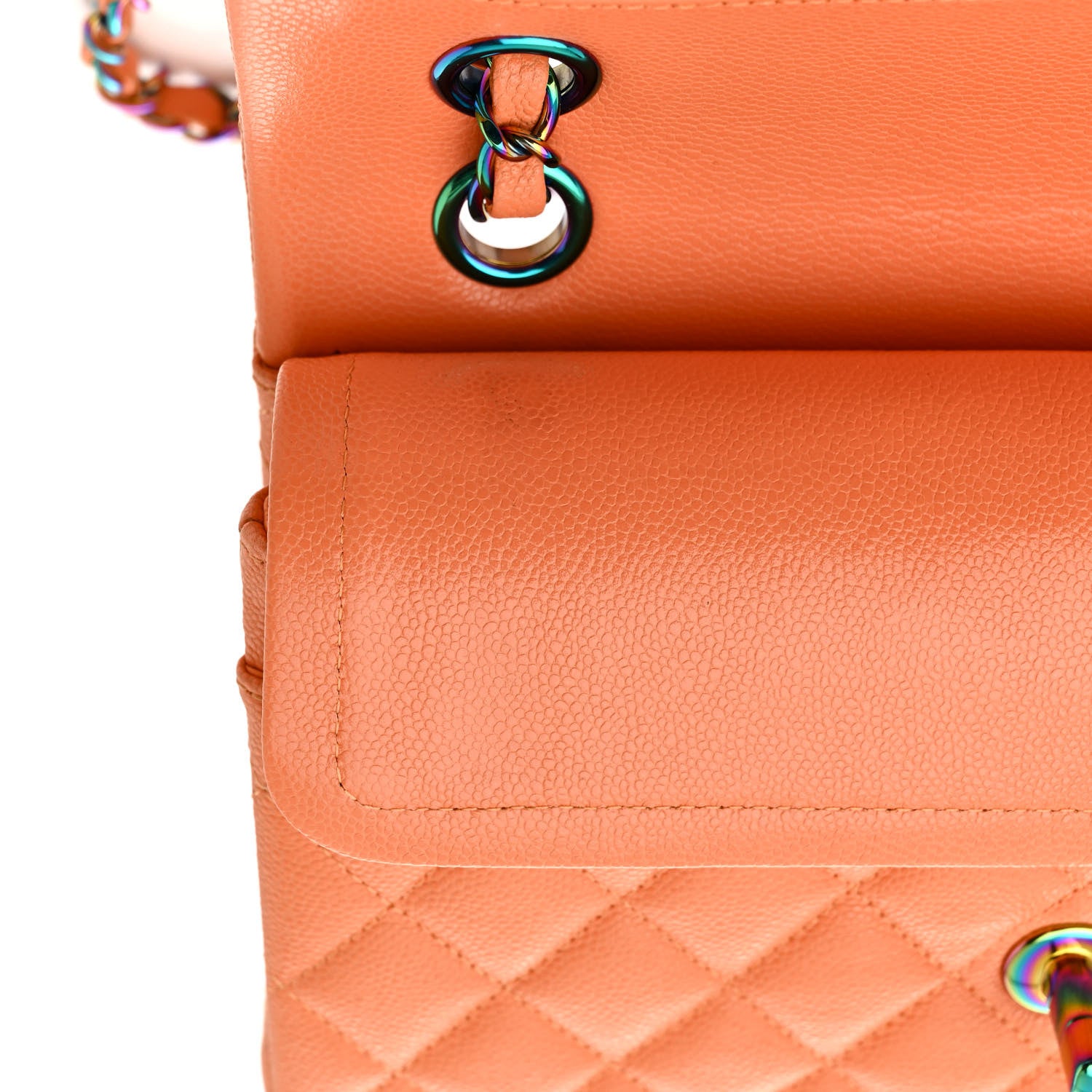 Chanel Caviar Quilted Rainbow CC Small Double Flap Orange 11 of 13