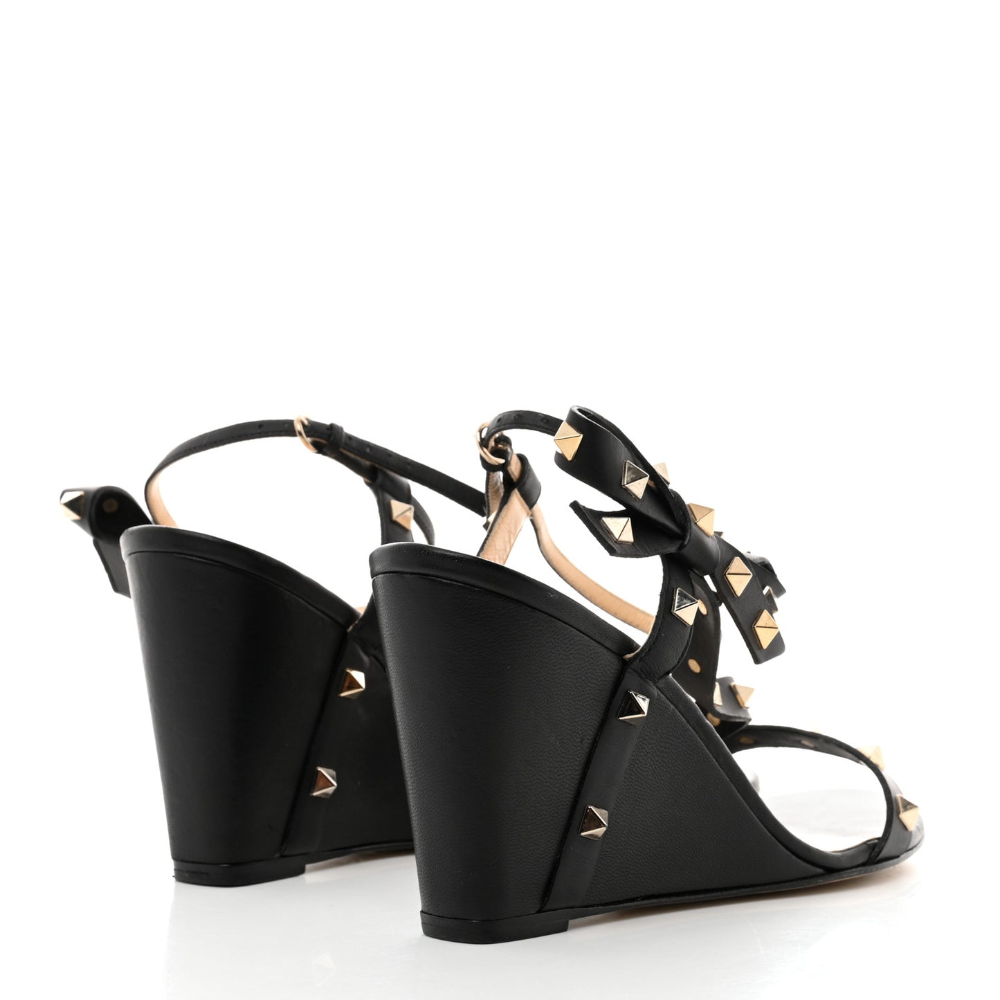 Nappa Rockstud Asymmetric Bow Wedge Sandals 41 Black