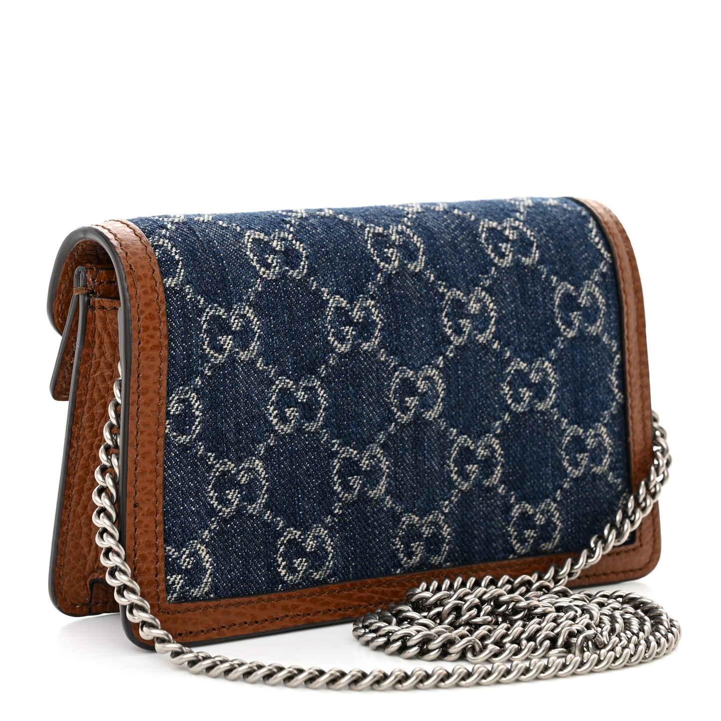 New Denim GG Monogram Dollar Calfskin Enamel Super Mini Dionysus Shoulder Bag Blue Tea Cuir Epilog Electric Blue
