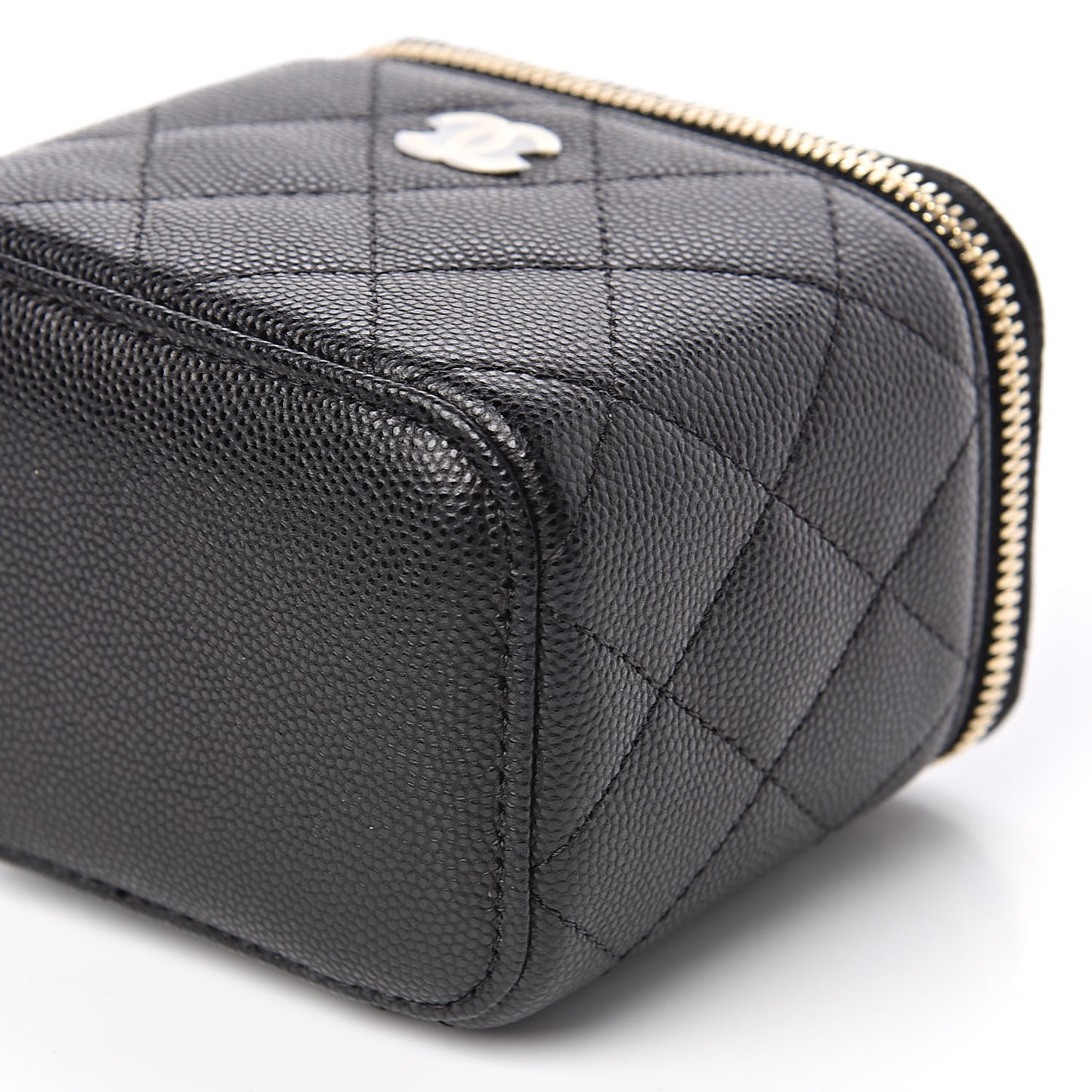 Caviar Quilted Mini Vanity Case With Chain Black