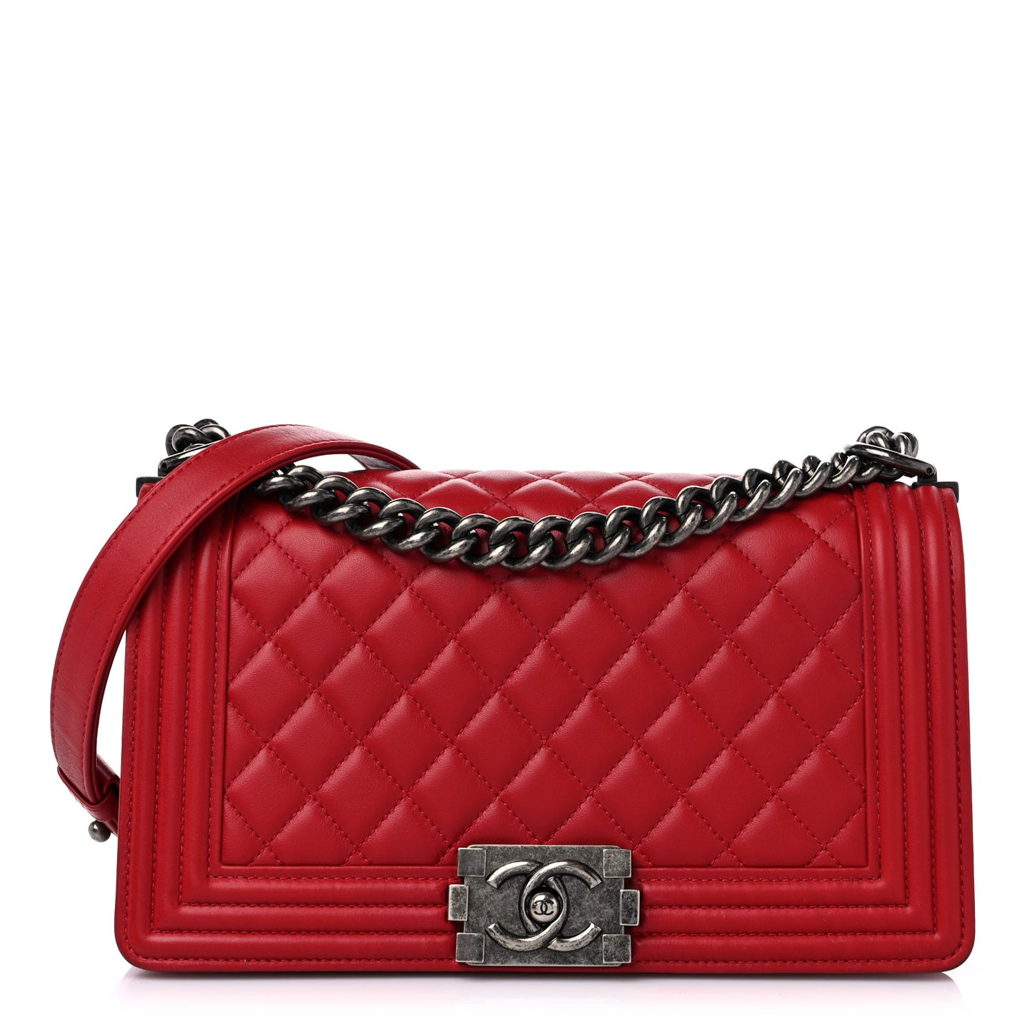 Calfskin Quilted Medium Boy Flap Red