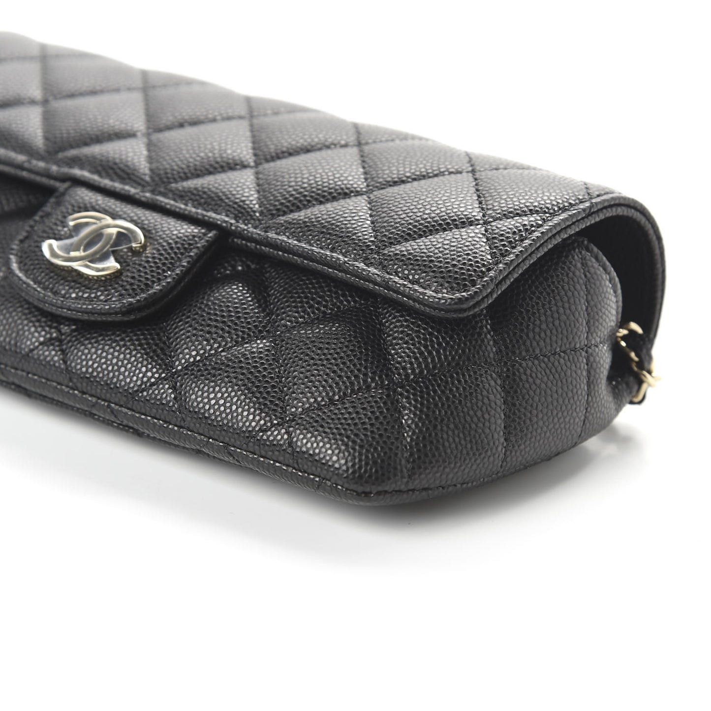 Caviar Quilted Glasses Case With Chain Black