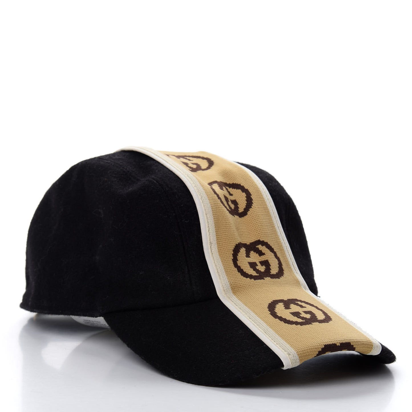 Wool Interlocking GG Stripe Baseball Hat L Black