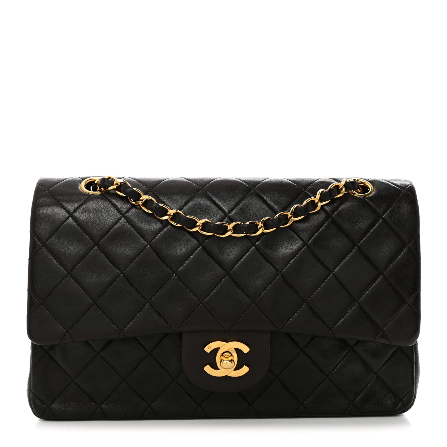 Lambskin Quilted Medium Double Flap Dark Brown