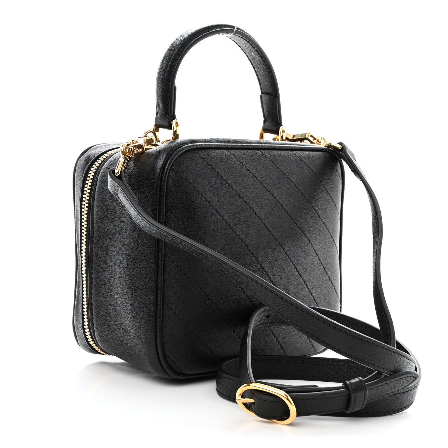 Sakai Be Green Calfskin Diagonal Stitched Blondie Top Handle Bag Black