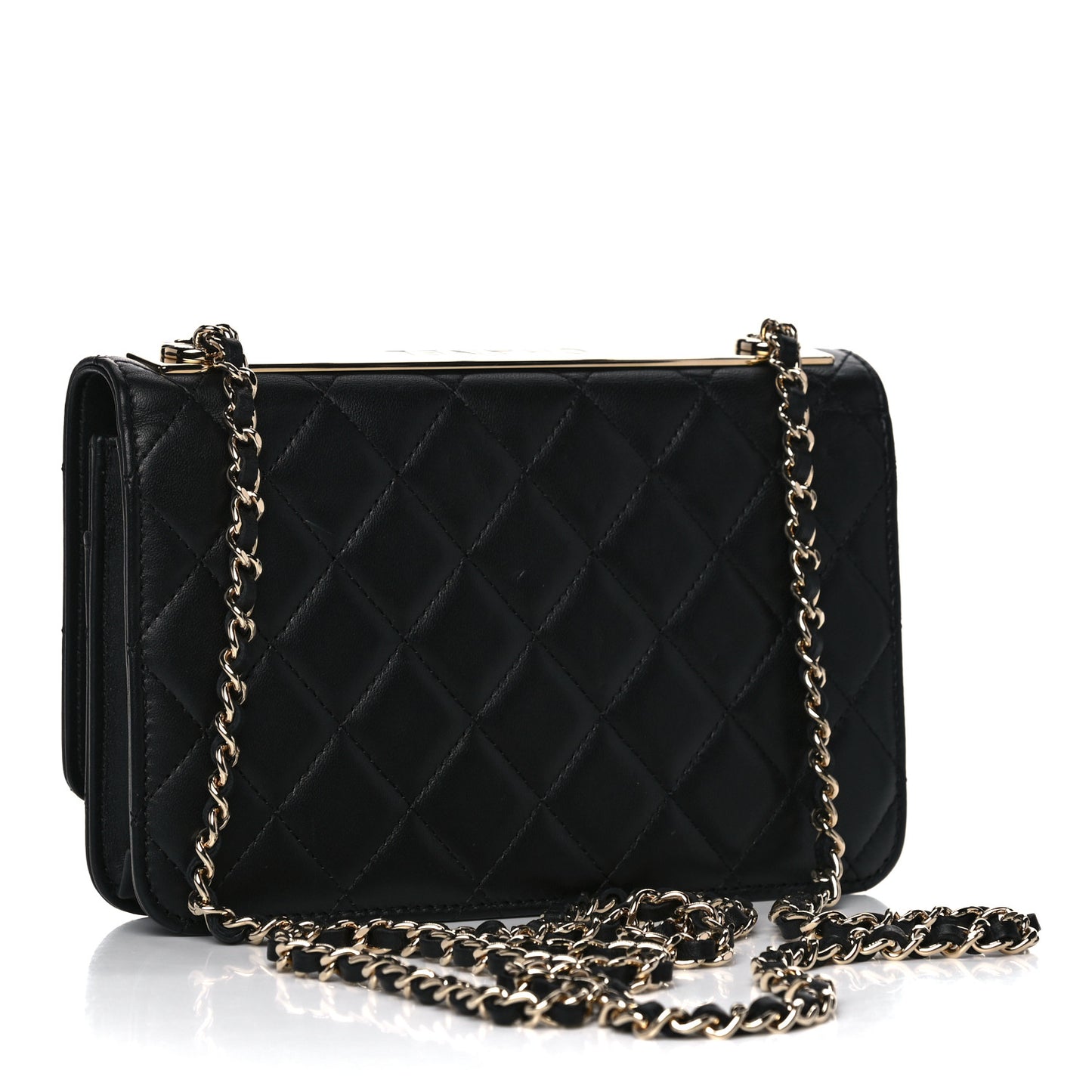 Lambskin Quilted Trendy CC Wallet On Chain WOC Black