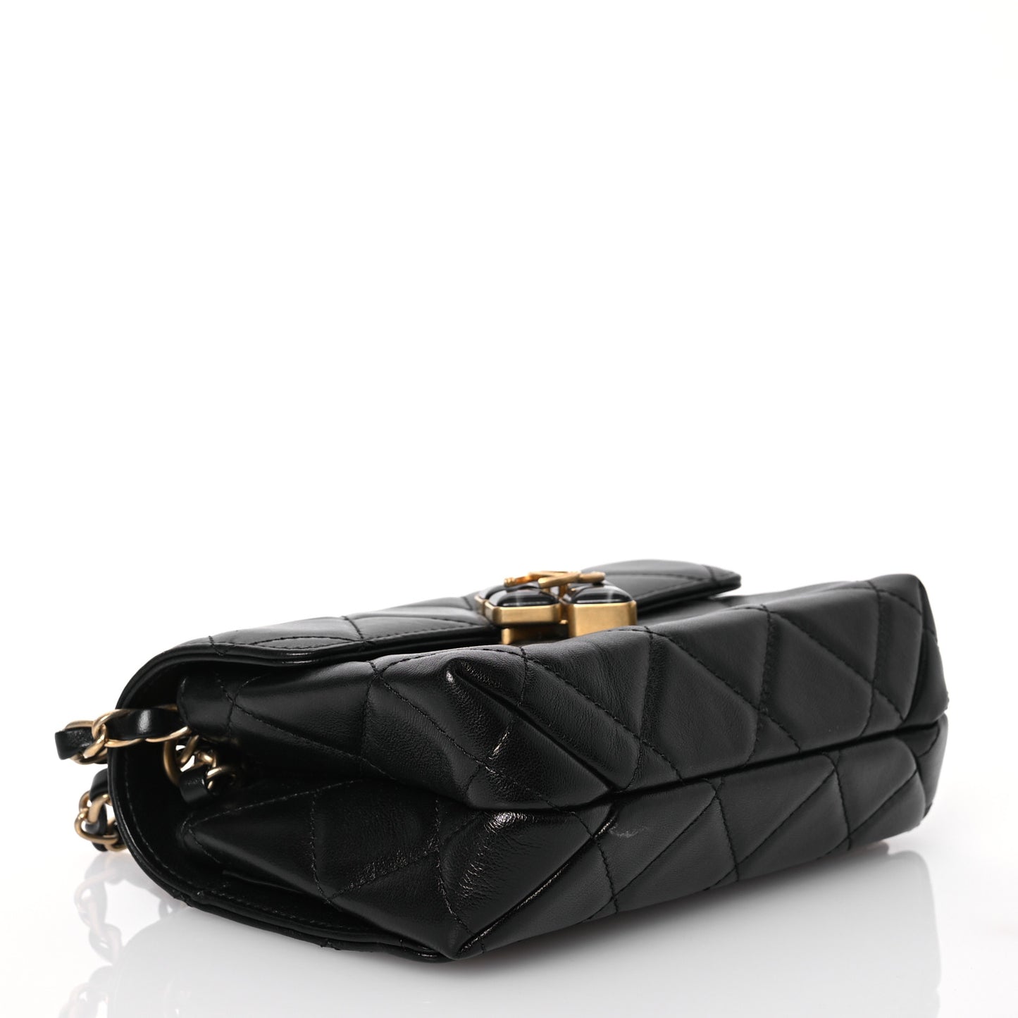 Lambskin Quilted Diamond Lock Flap Black