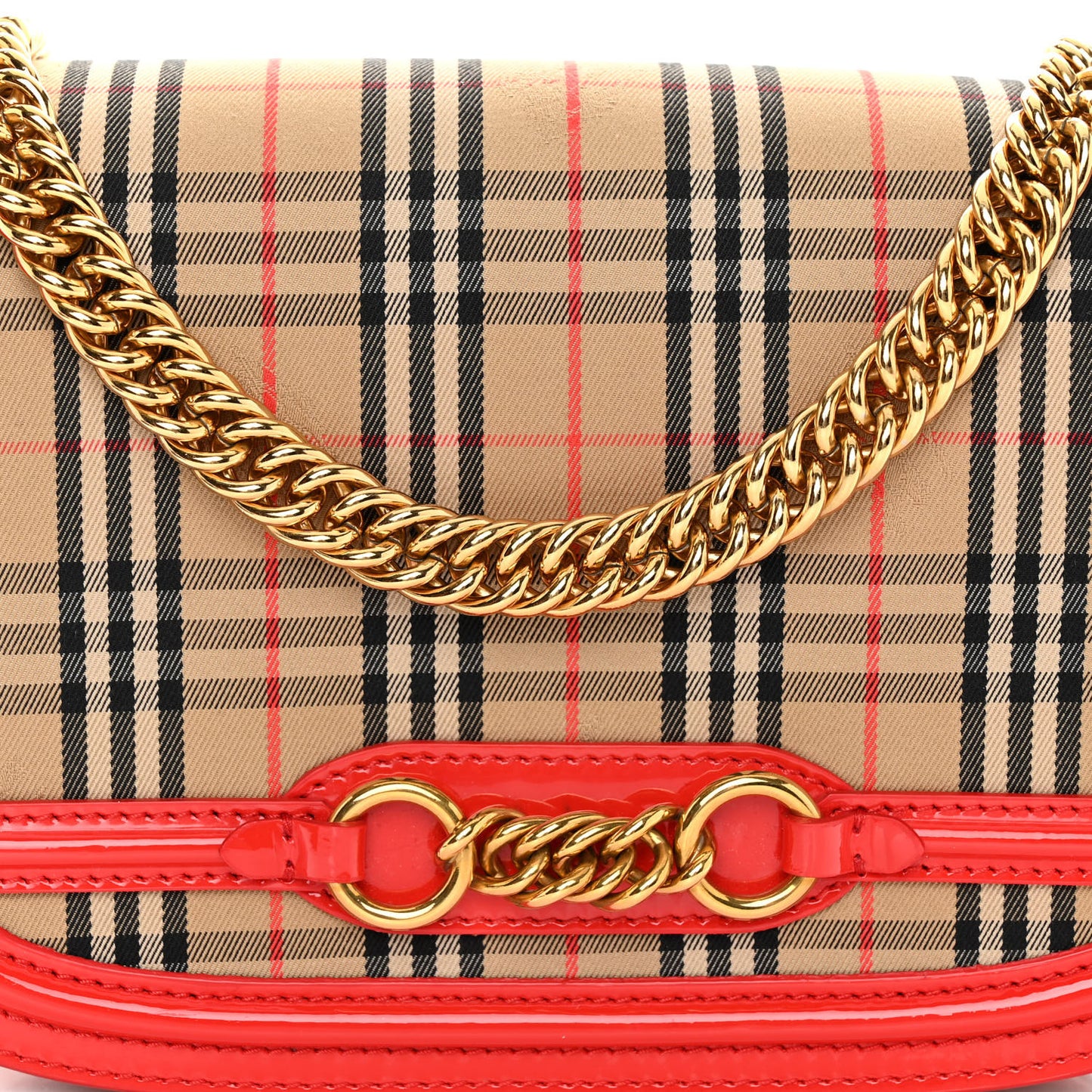 Patent 1983 Knight Check Link Shoulder Bag Bright Red
