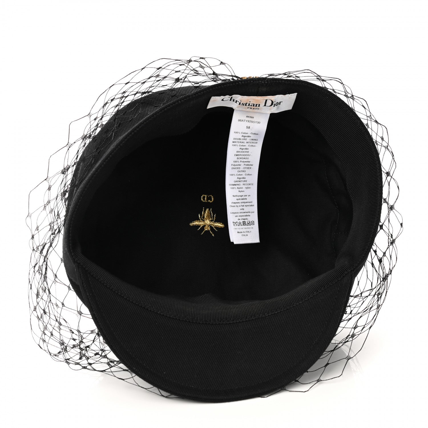 Christian Dior Cotton Canvas Arty Cap with Veil 58 Black 7 of 10