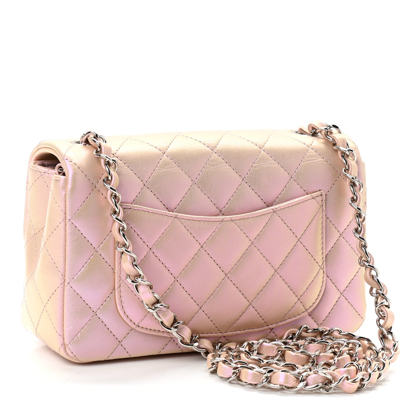 Iridescent Calfskin Quilted Mini Rectangular Flap Pink