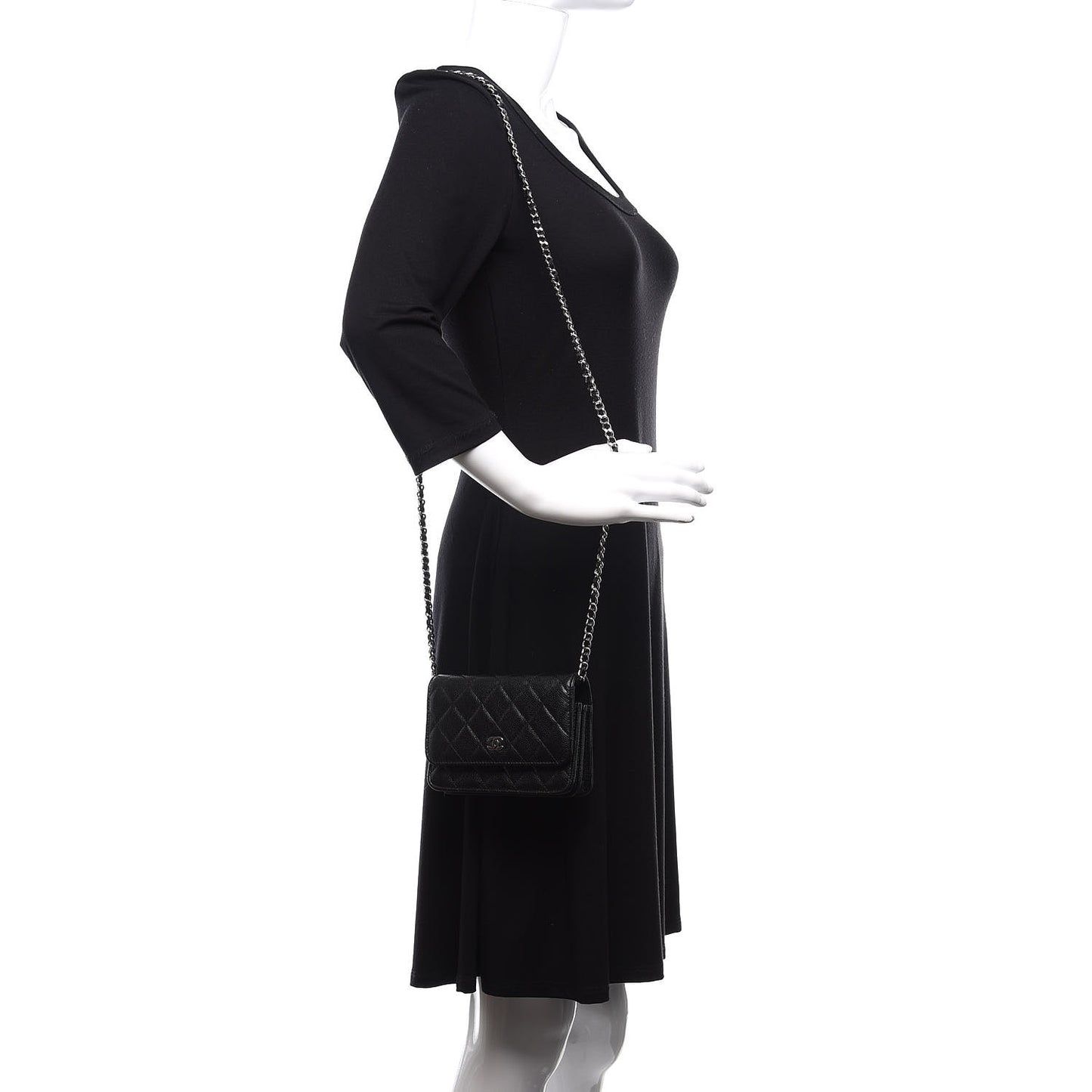 Caviar Quilted Mini Wallet On Chain WOC Black