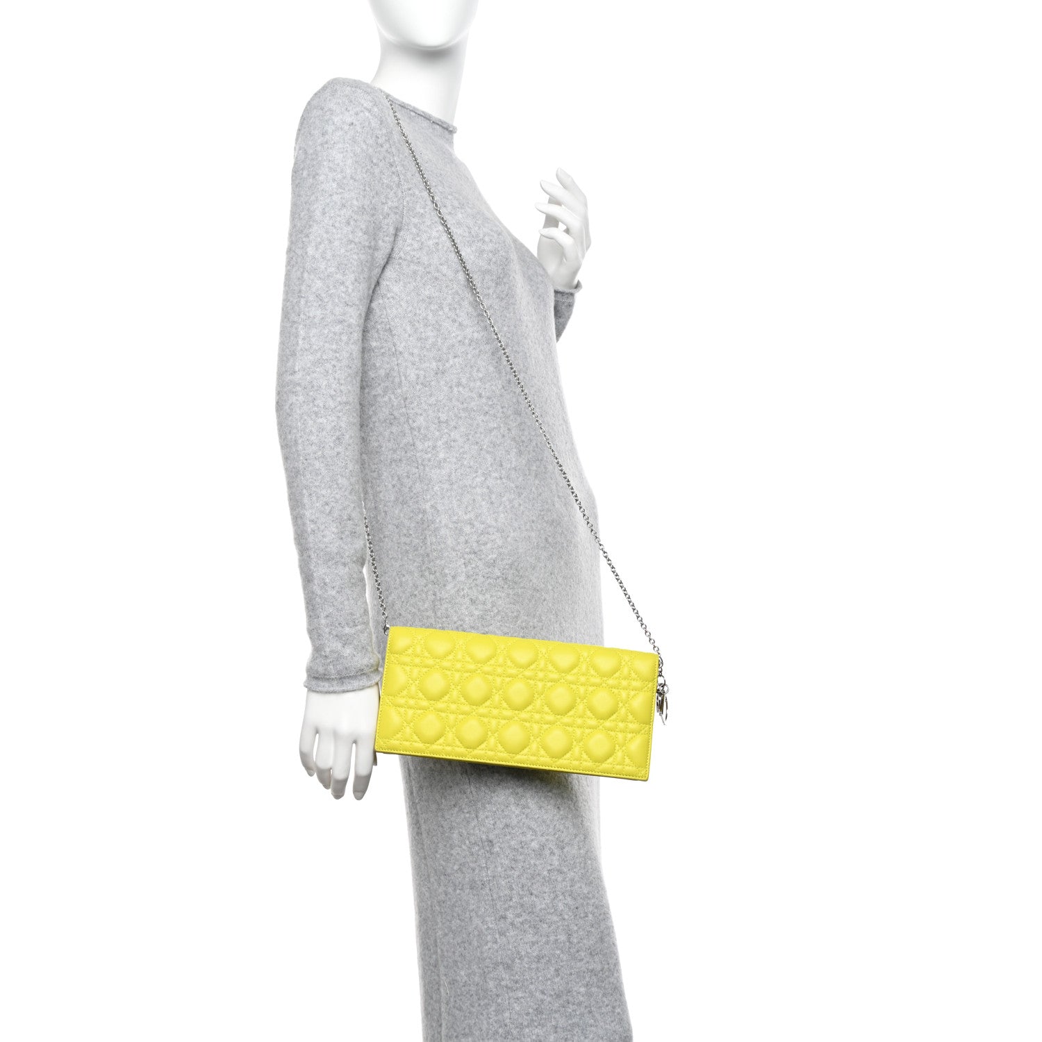Christian Dior Lambskin Cannage Lady Dior Convertible Clutch Vert Acide 2 of 12