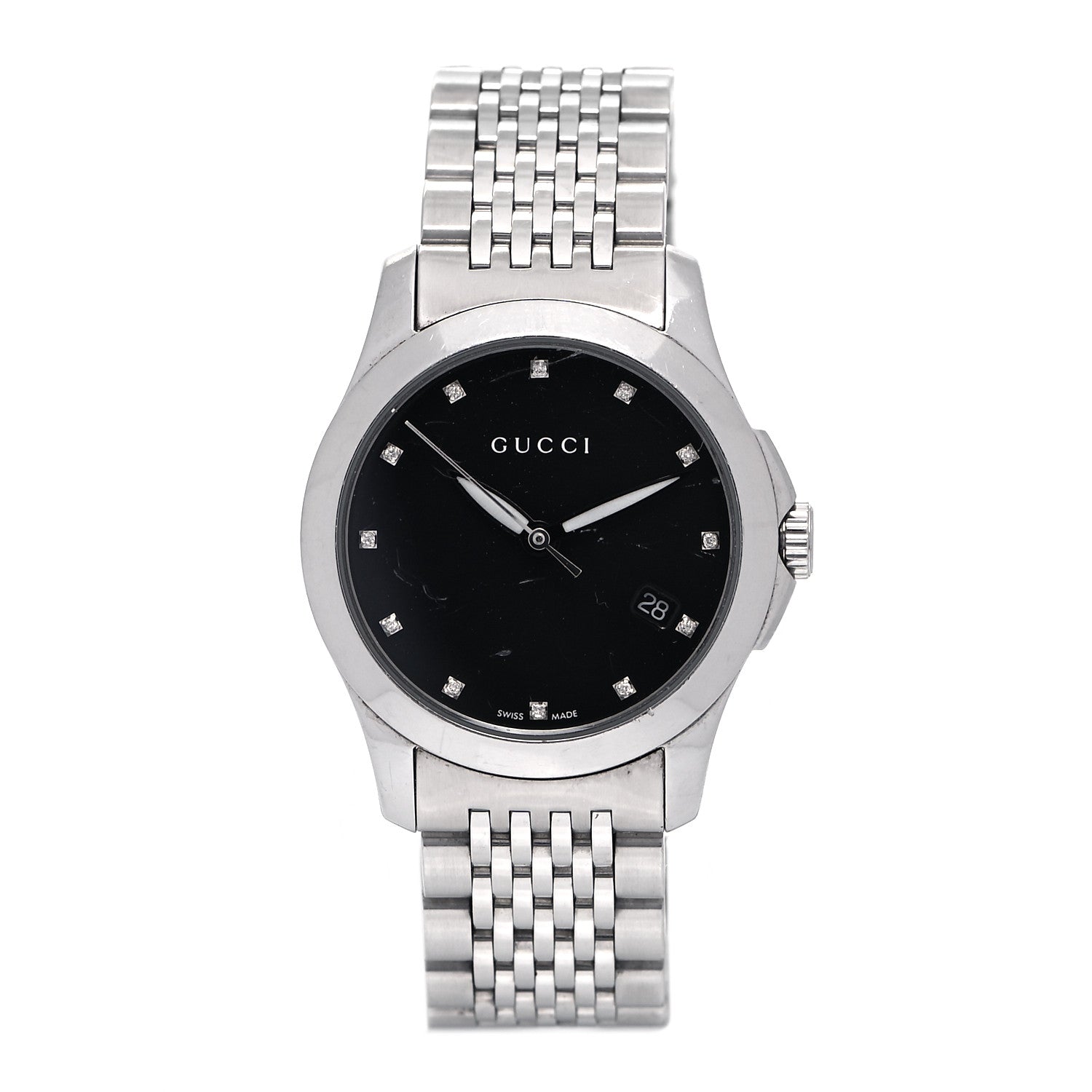 Gucci Stainless Steel Diamond 28mm G-Timeless Quartz Watch Black 1 of 6