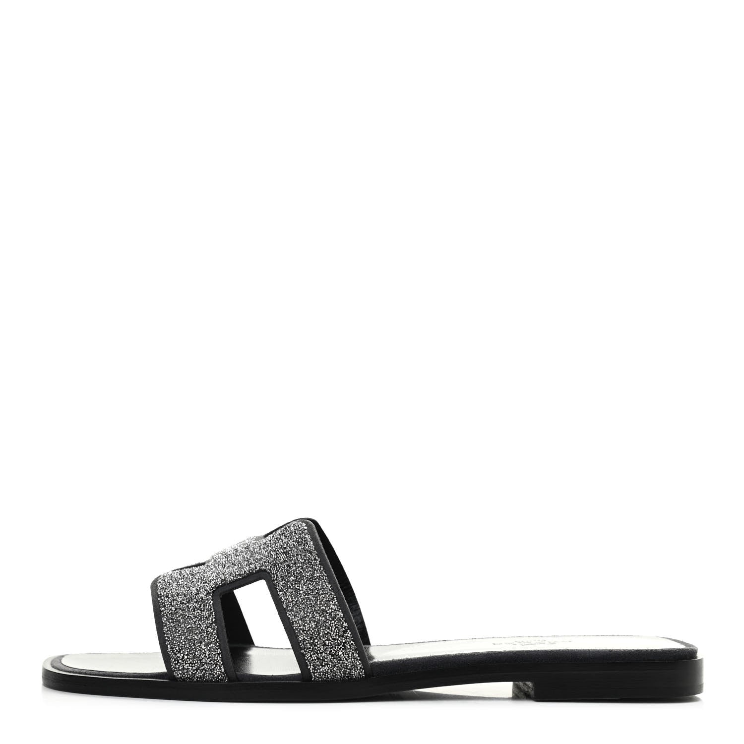 Hermes Suede Goatskin Crystal Powder Oran Sandals 36.5 Black 1 of 8