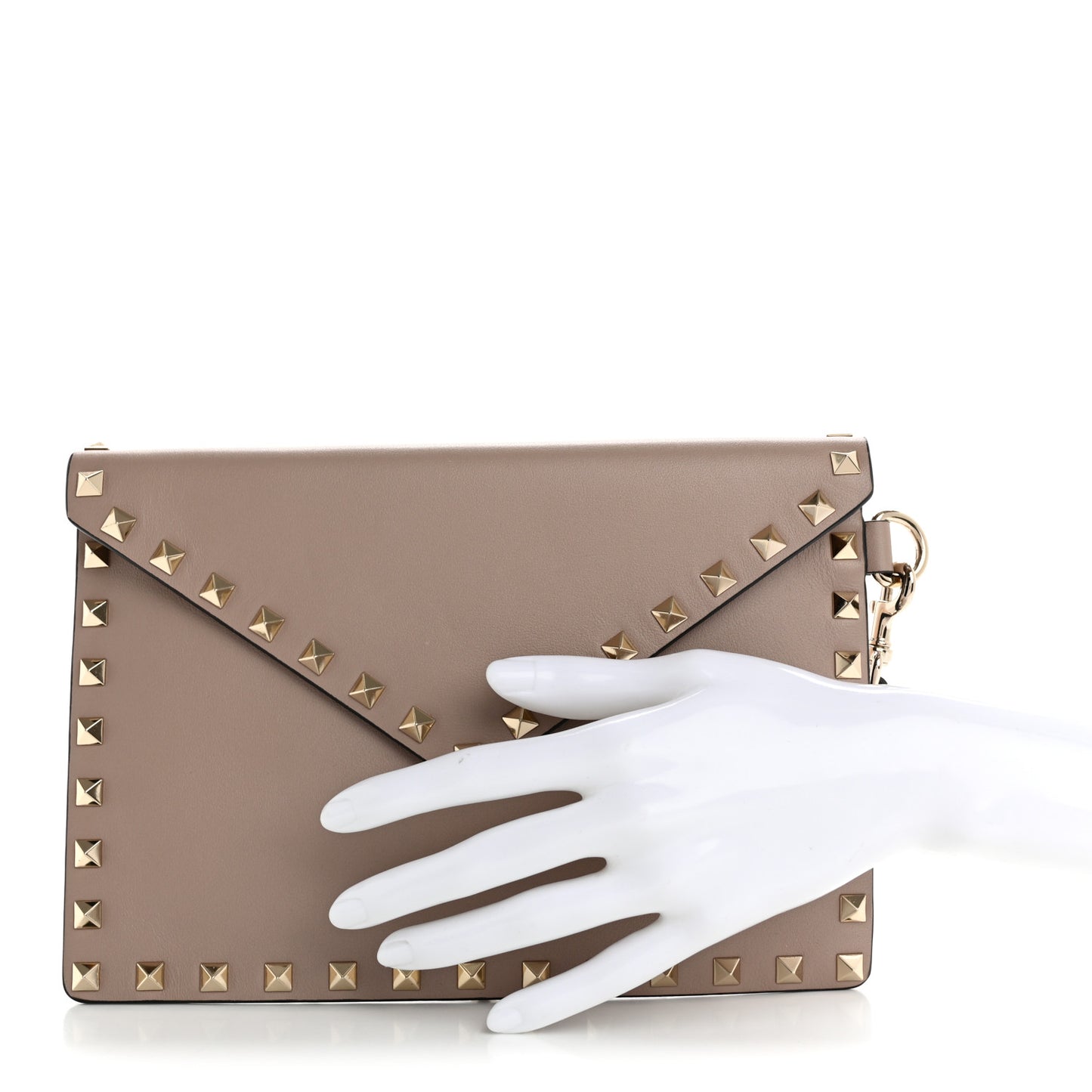 Vitello Medium Rockstud Envelope Flat Wristlet Pouch Poudre