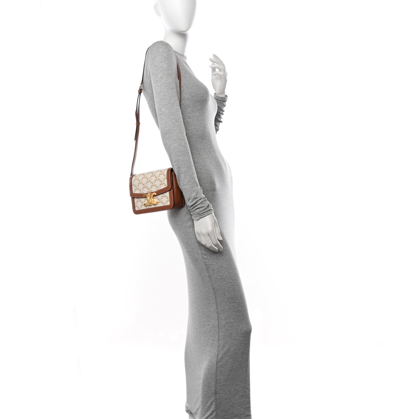 Calfskin Triomphe Canvas Teen Triomphe Bag White