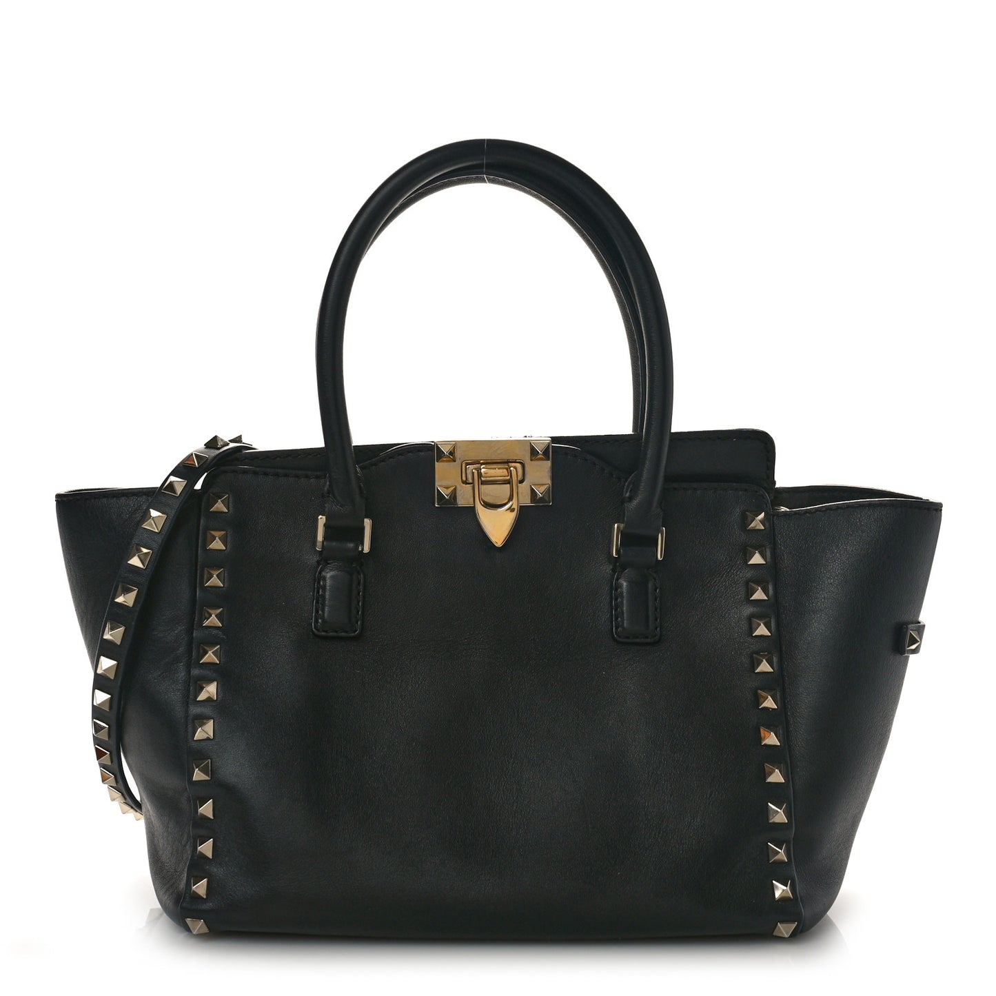 Vitello Small Rockstud Double Handle Tote Black