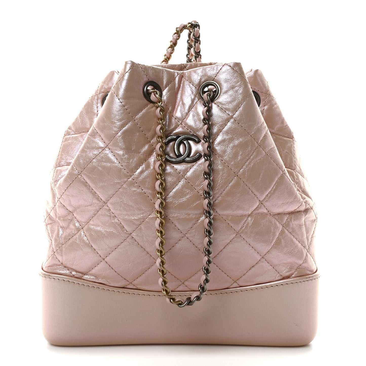 Iridescent Aged Calfskin Quilted Small Gabrielle Backpack Pink