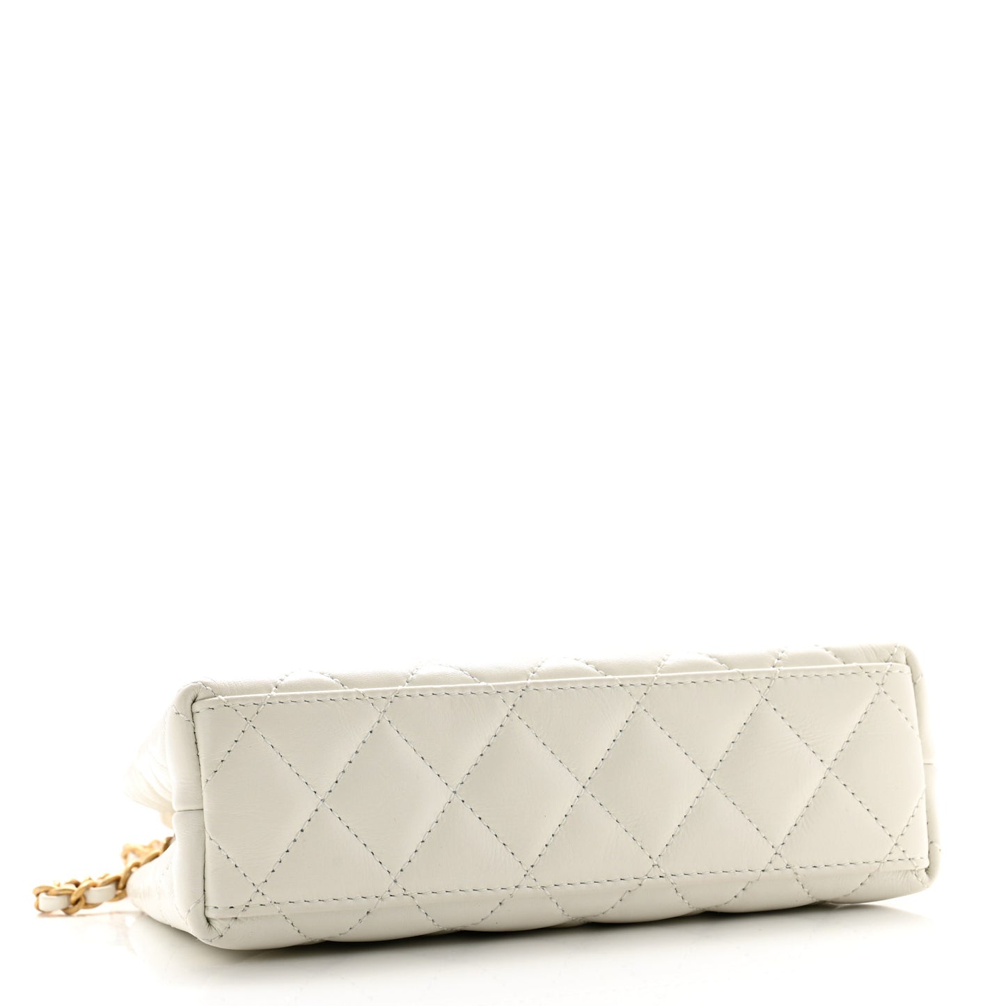 Shiny Aged Calfskin Quilted Nano Kelly Shopper White