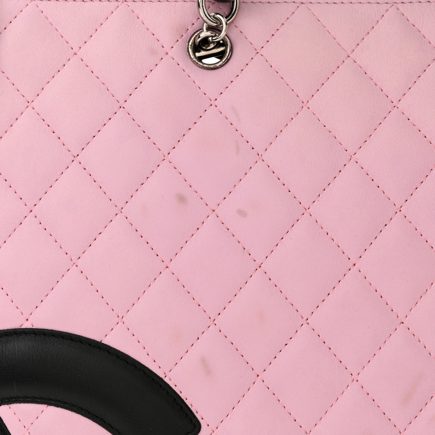 Calfskin Quilted Cambon Flat Tote Pink Black