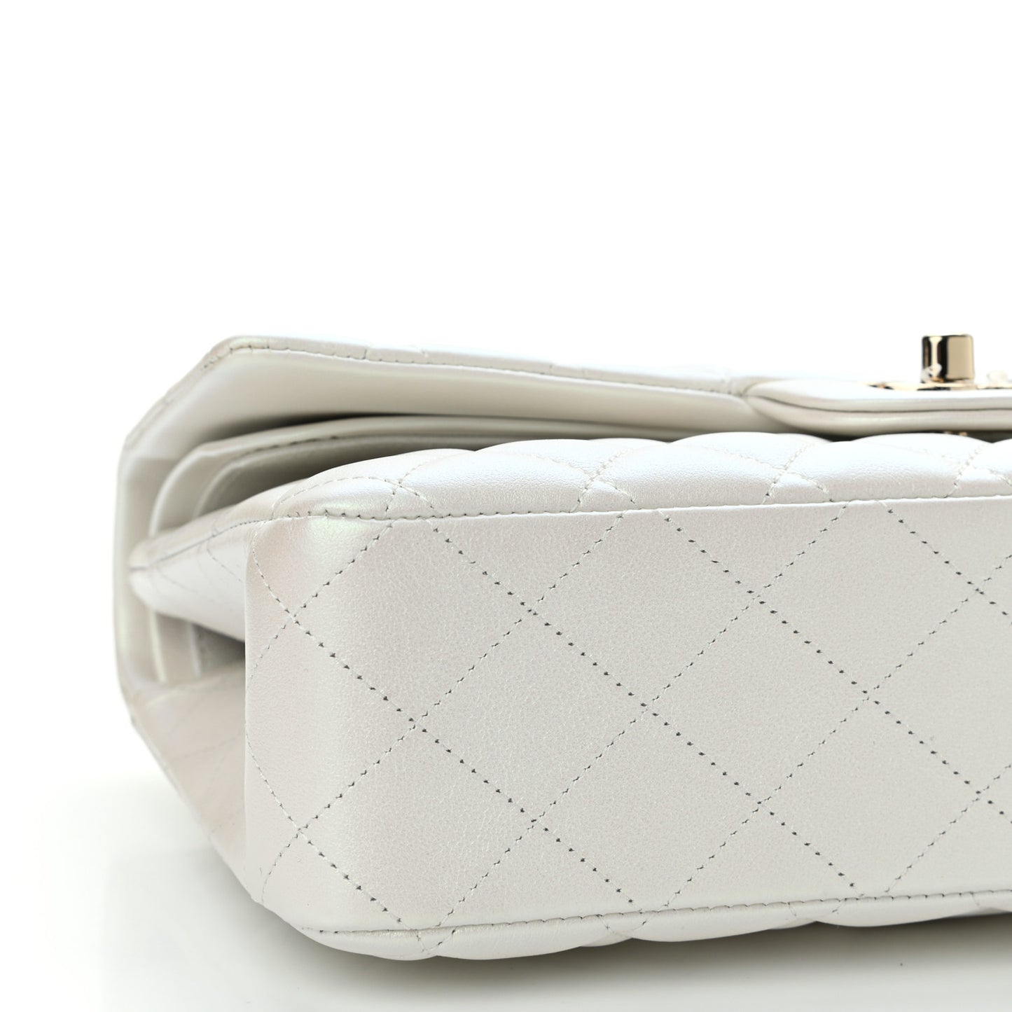 Iridescent Calfskin Quilted Medium Double Flap White