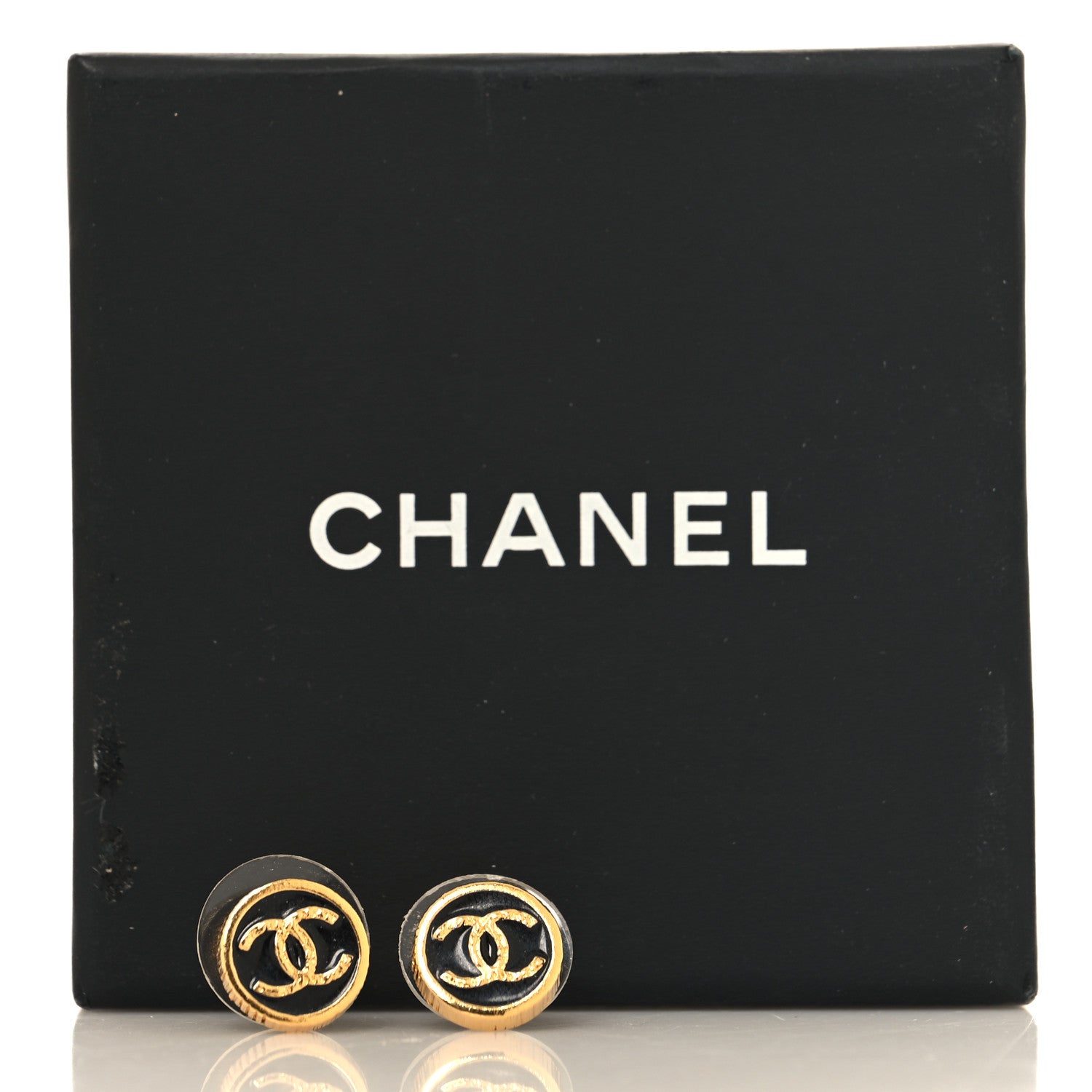 Chanel Metal Enamel CC Round Earrings Gold Black 5 of 5