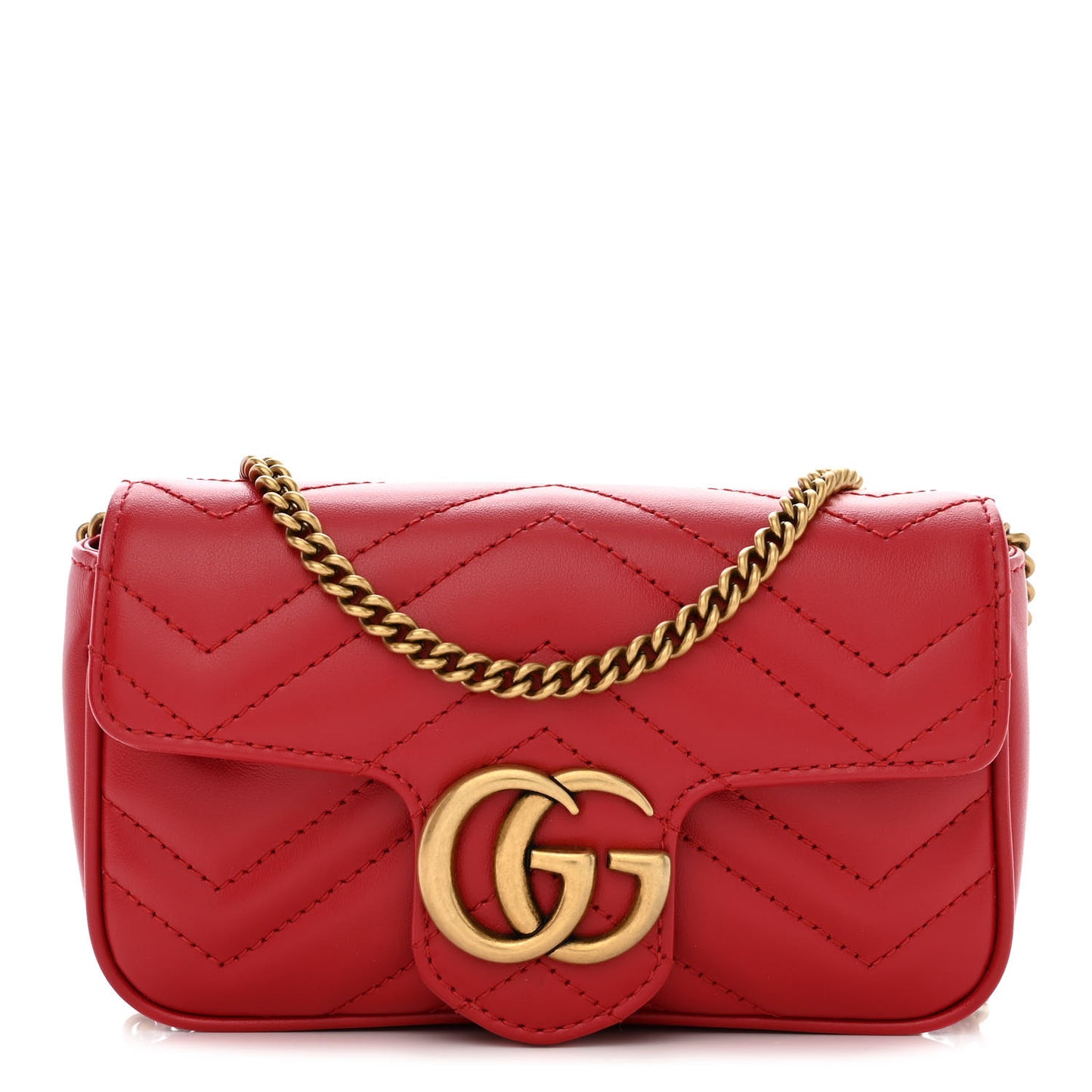 Calfskin Matelasse Super Mini GG Marmont Shoulder Bag Hibiscus Red