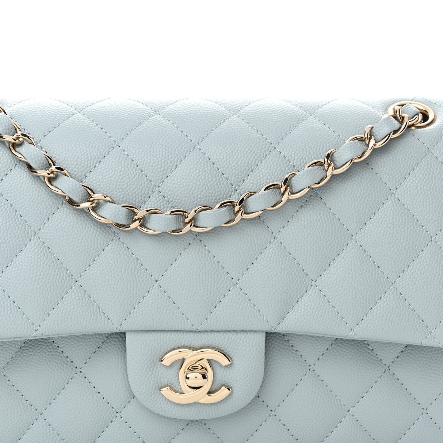 Caviar Quilted Medium Double Flap Light Blue
