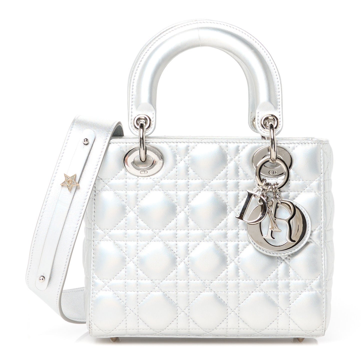 Iridescent Metallic Lambskin Cannage Small My ABCDior Lady Dior Silver