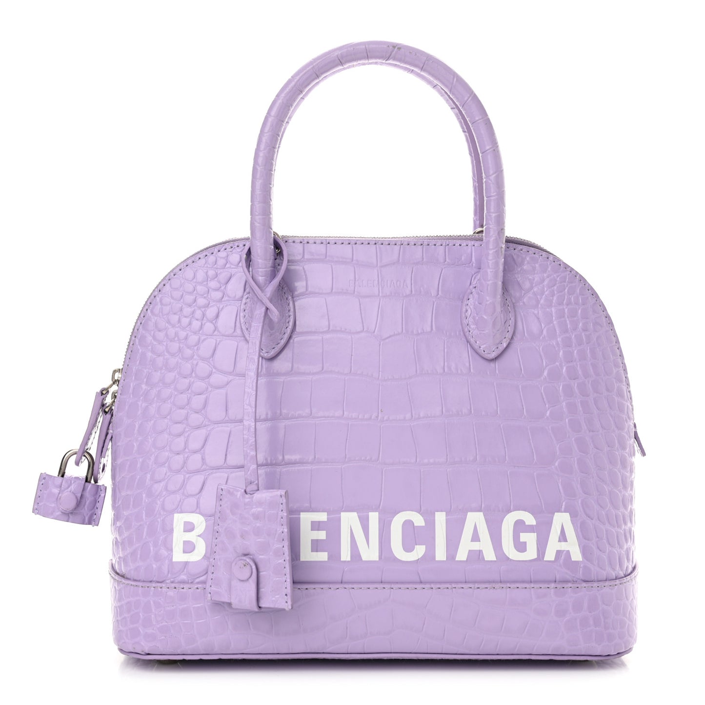 Shiny Calfskin Logo Crocodile Embossed S Ville Top Handle Bag Lilac White