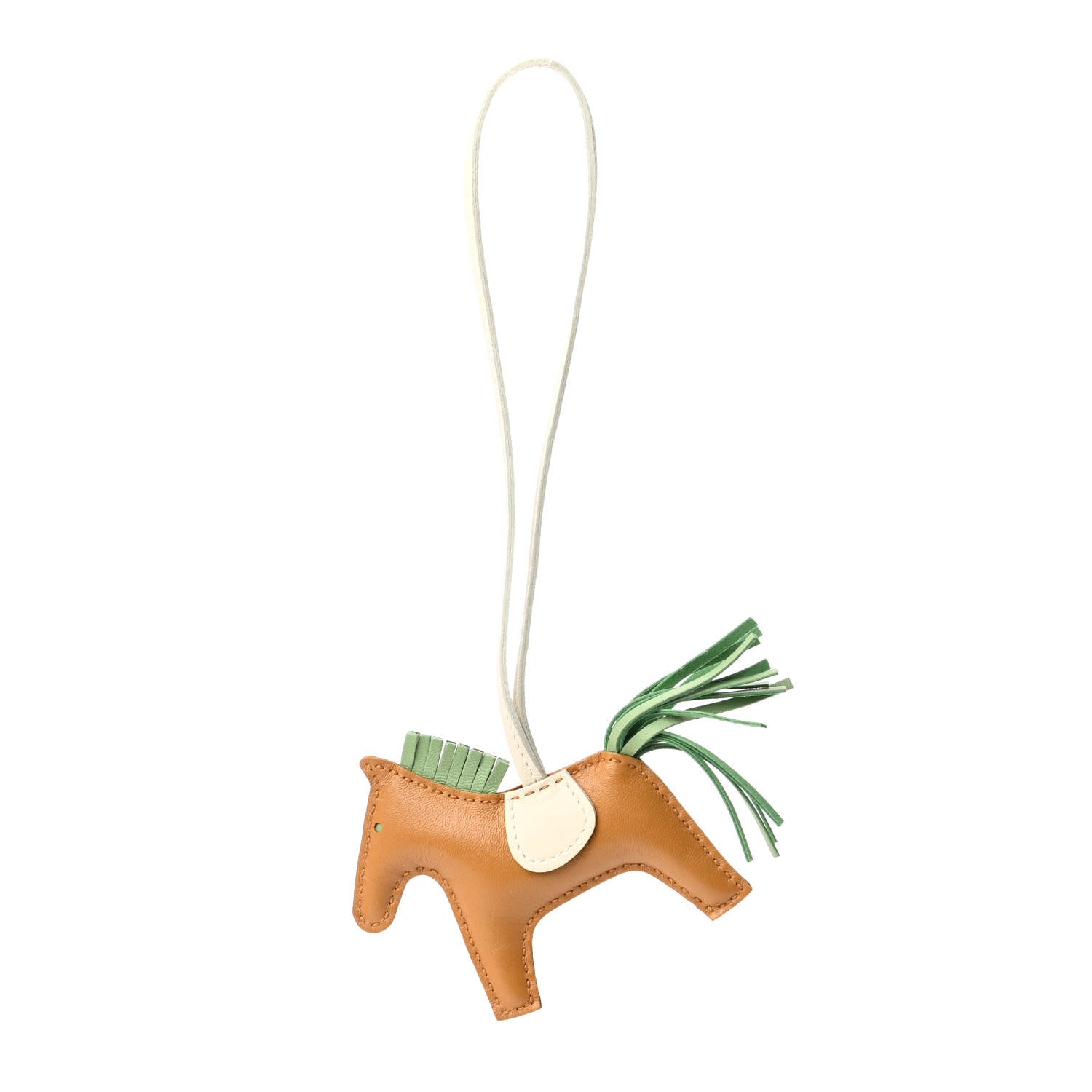 Hermes Milo Lambskin Grigri Rodeo Horse Bag Charm PM Sesame Vert Criquet Craie 1 of 4