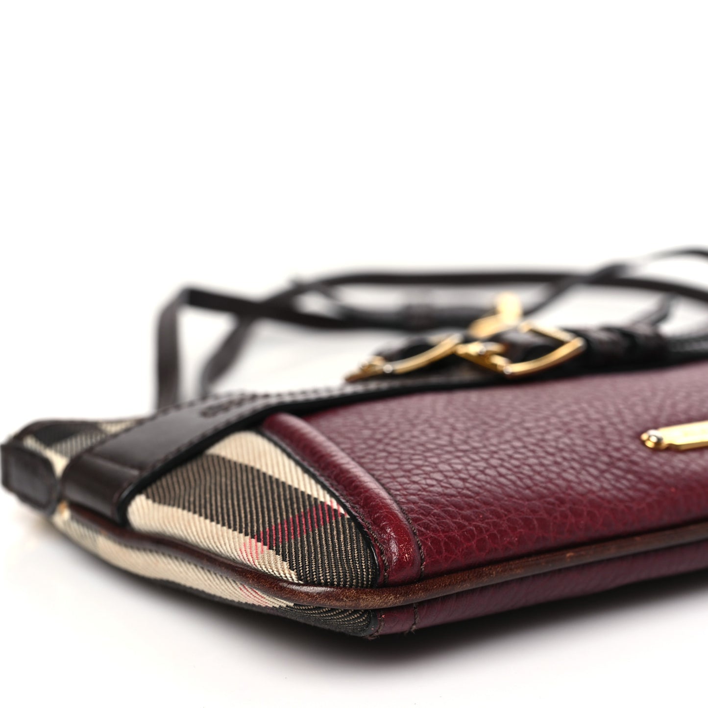 House Check Bridle Calfskin Peyton Crossbody Burgundy