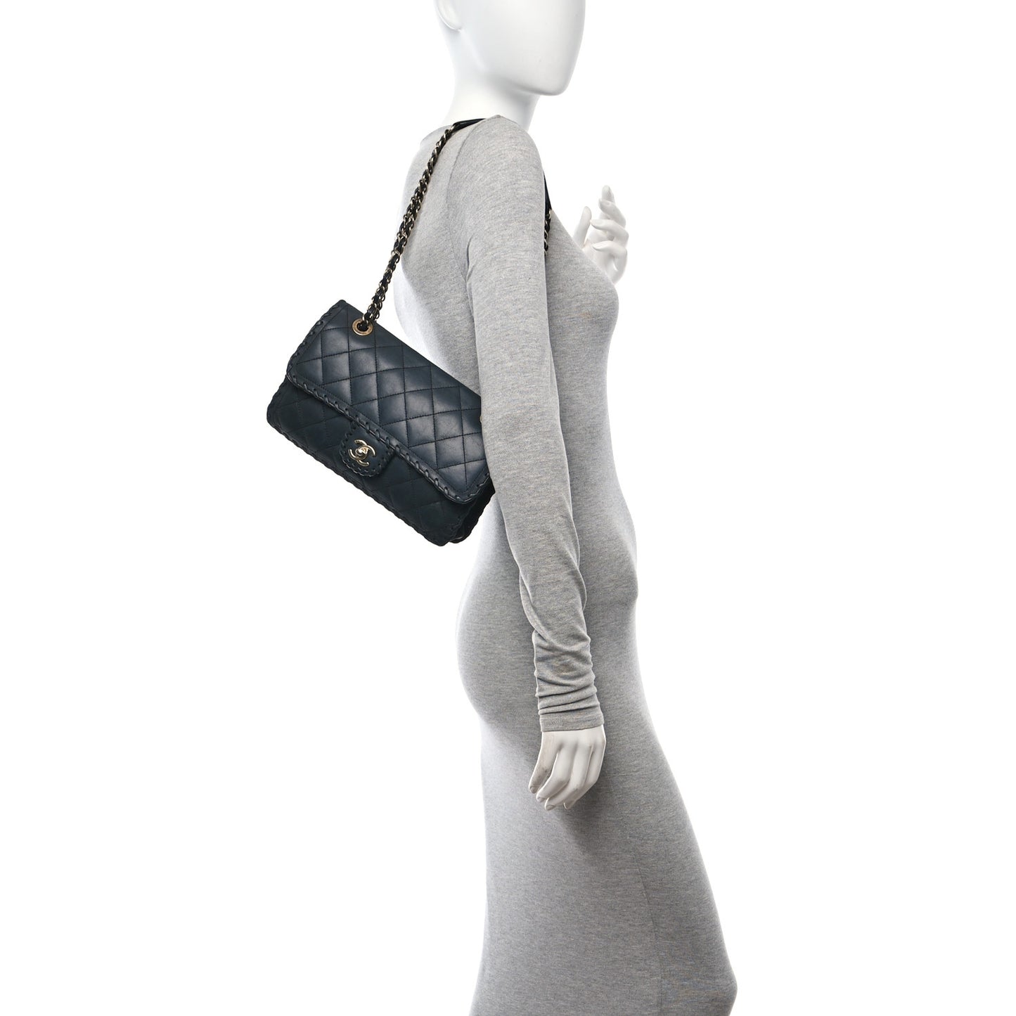 Iridescent Calfskin Small Happy Stitch Flap Black