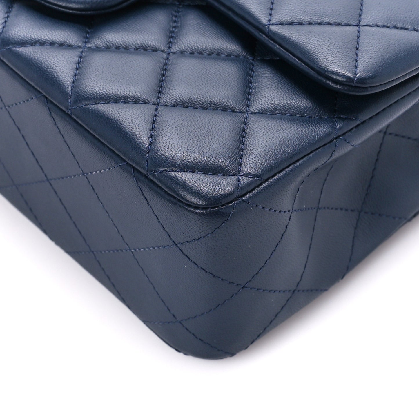 Lambskin Quilted Mini Rectangular Flap Navy