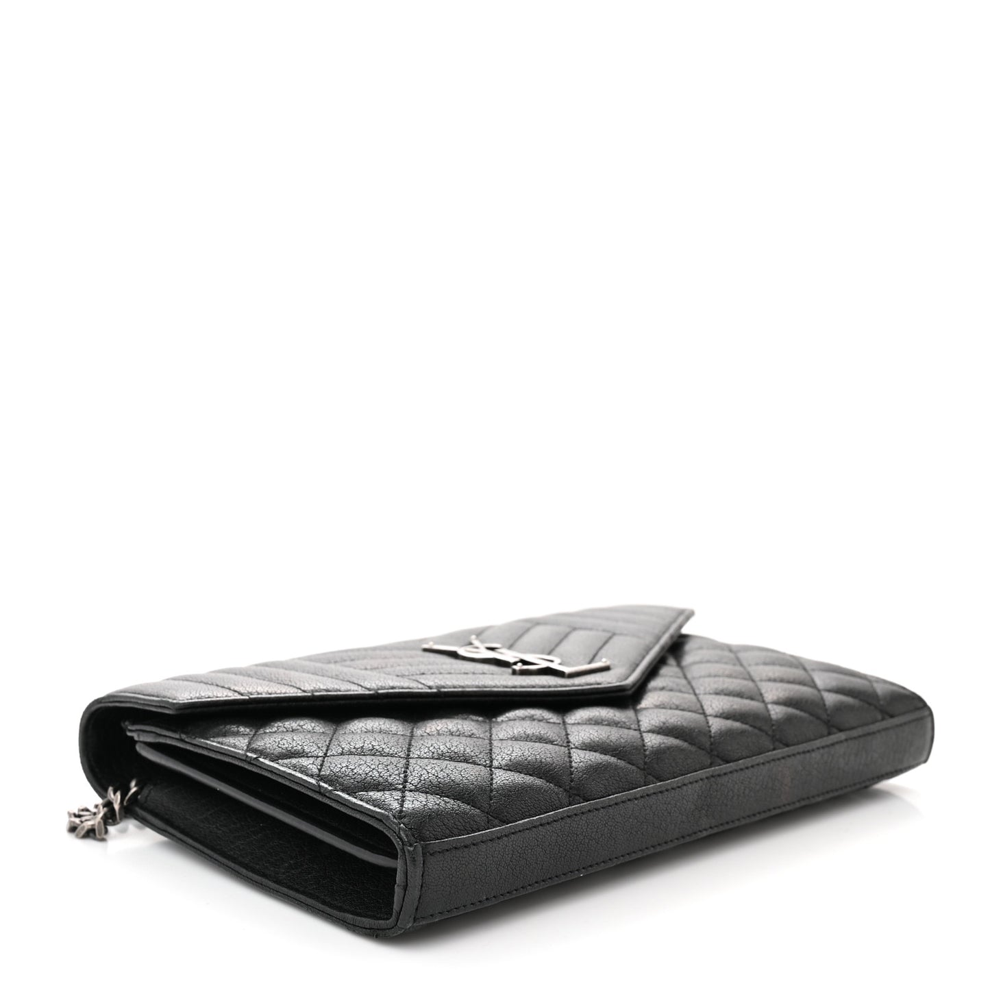 Sheepskin Tri-Quilt Monogram Envelope Chain Wallet Black