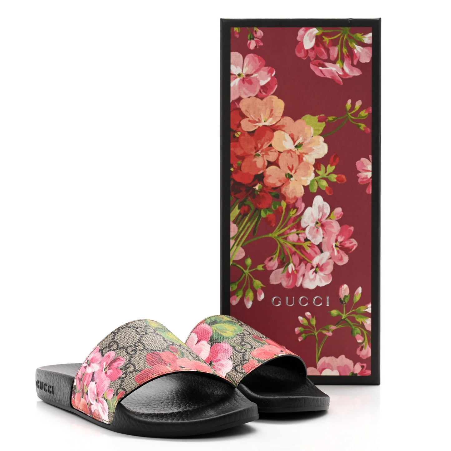 GG Supreme Monogram Blooms Slide Sandals 35 Beige Multicolor