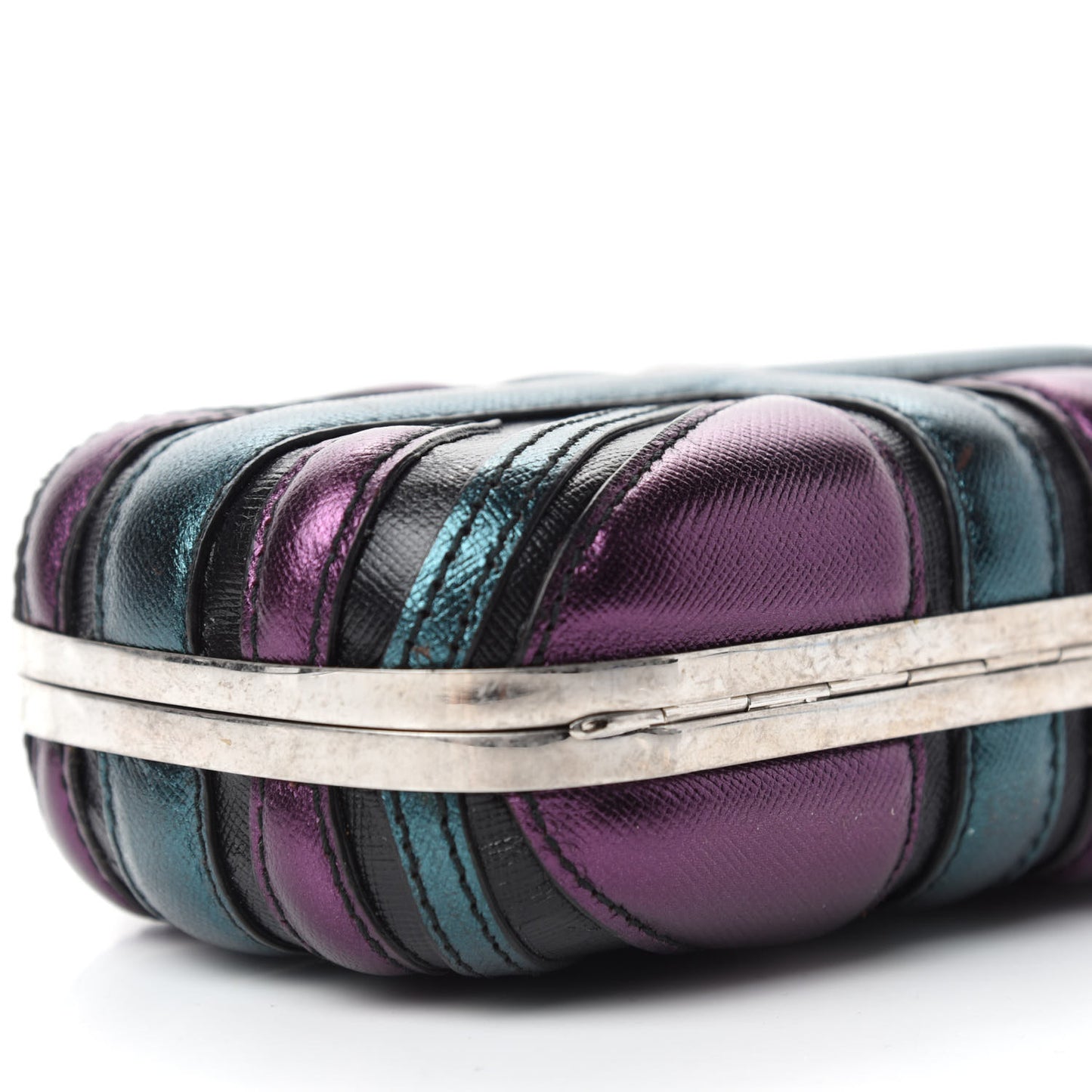 Metallic Saffiano Britannia Skull Box Clutch Green Black Purple