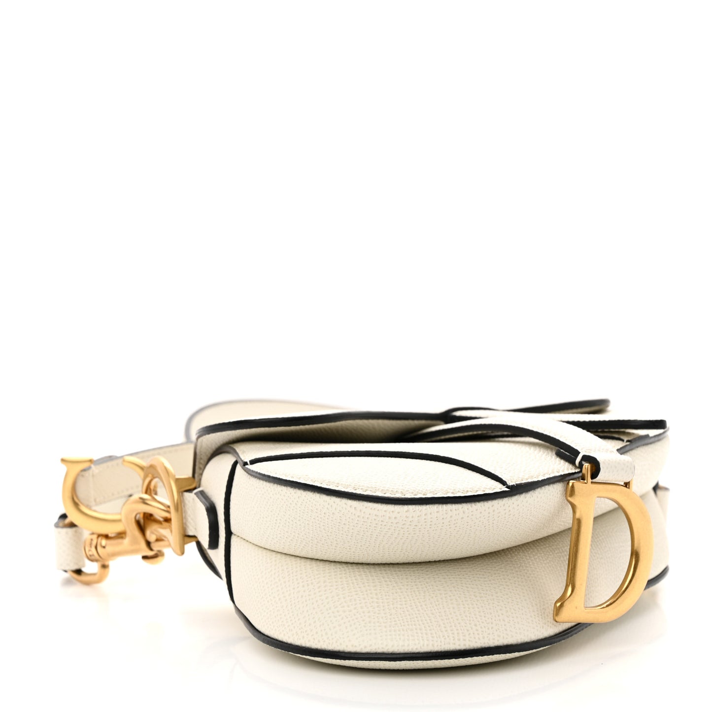 Grained Calfskin Mini Saddle Bag With Strap White