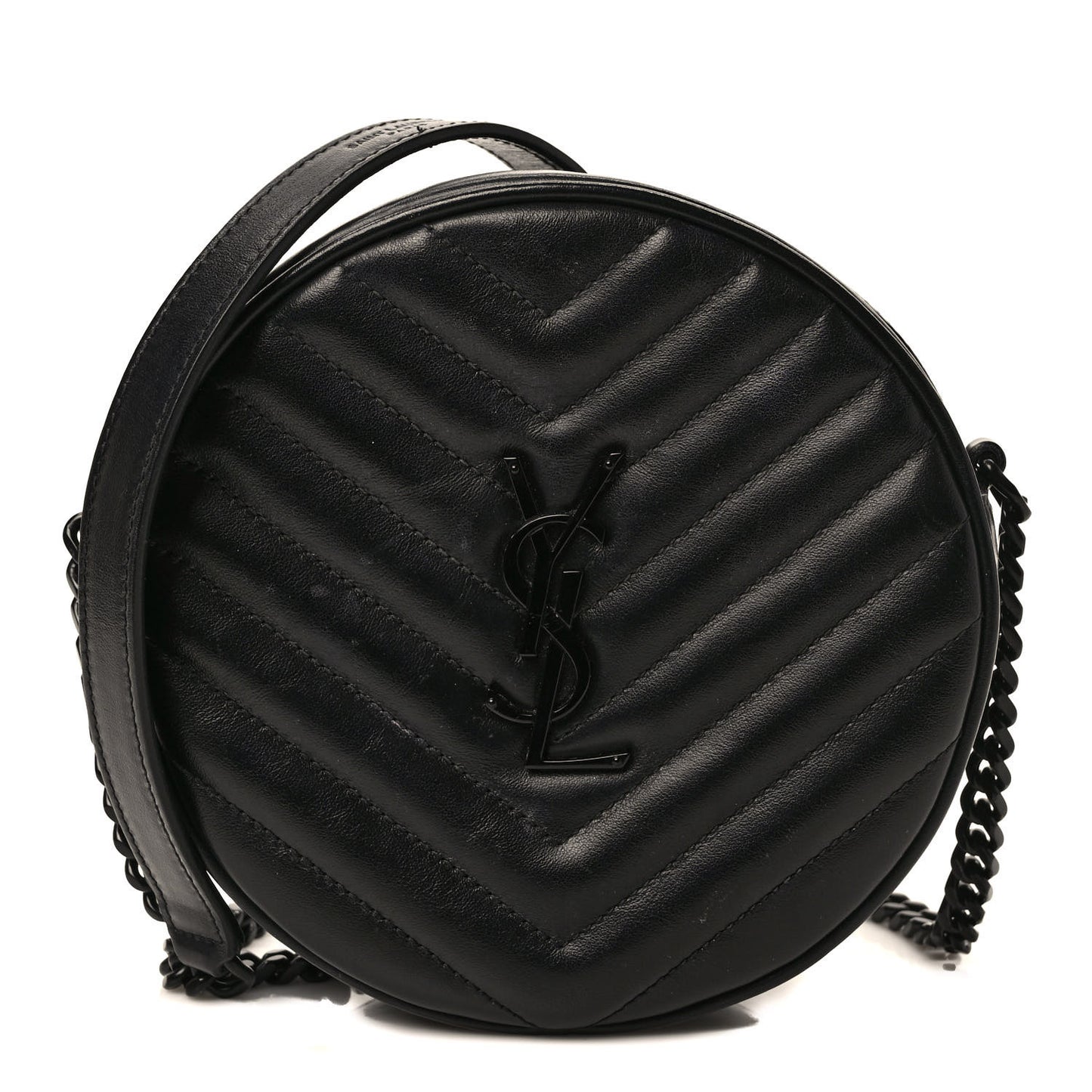 Calfskin Matelasse Chevron Round Vinyle Camera Bag Black