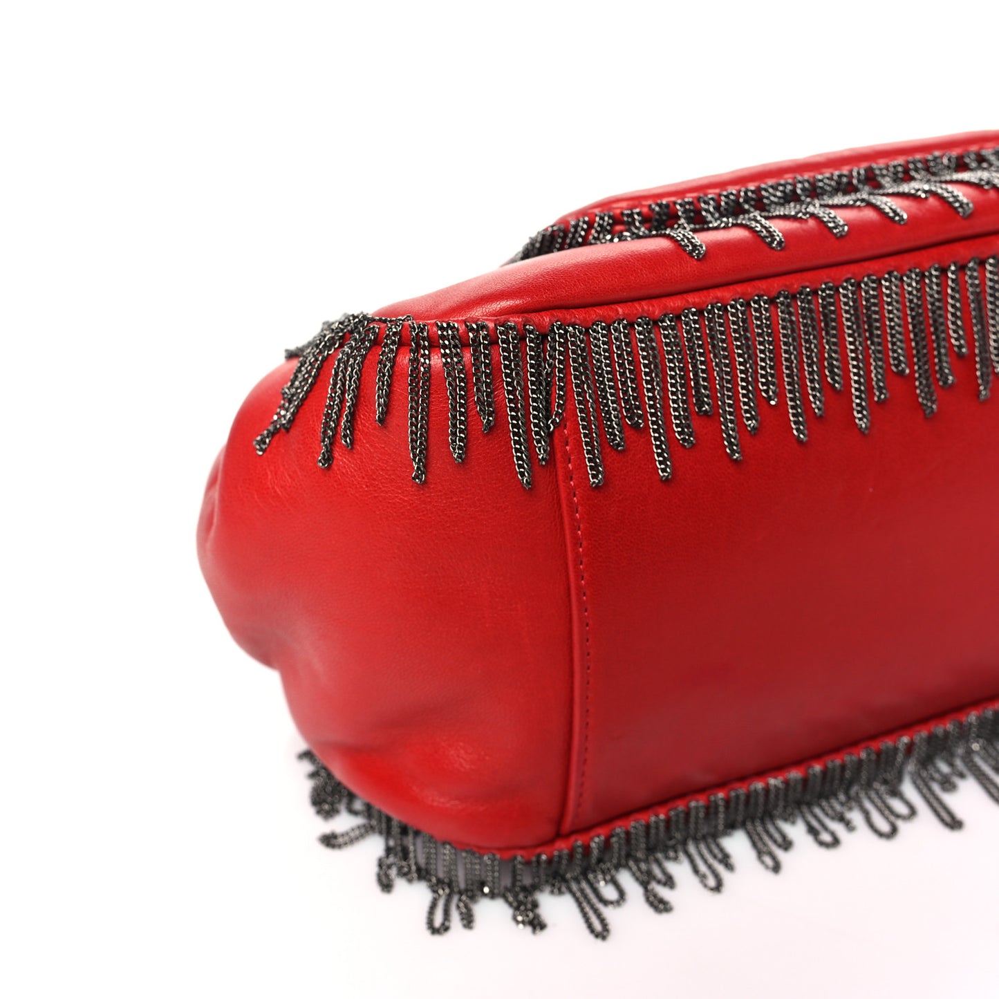 Lambskin Rock And Cabaret Chain Fringe Accordion Flap Red