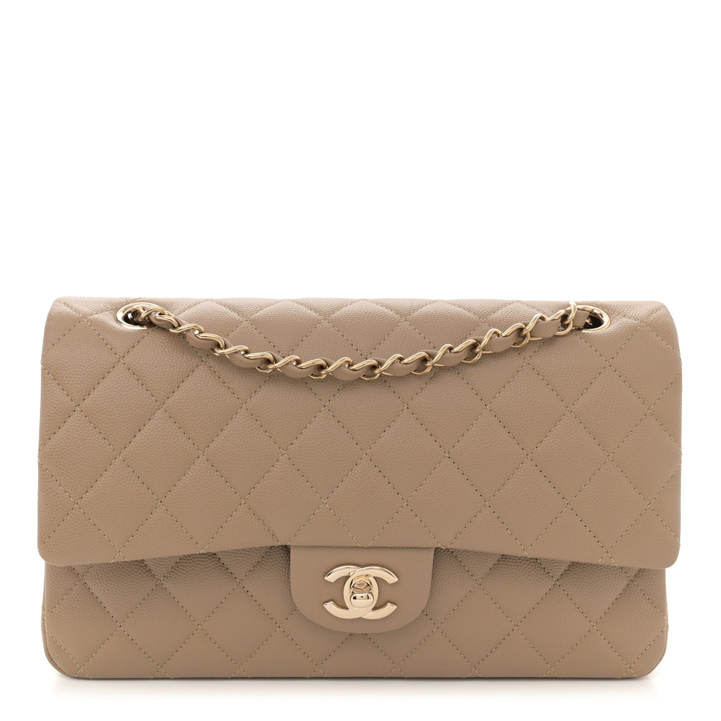 Caviar Quilted Medium Double Flap Dark Beige