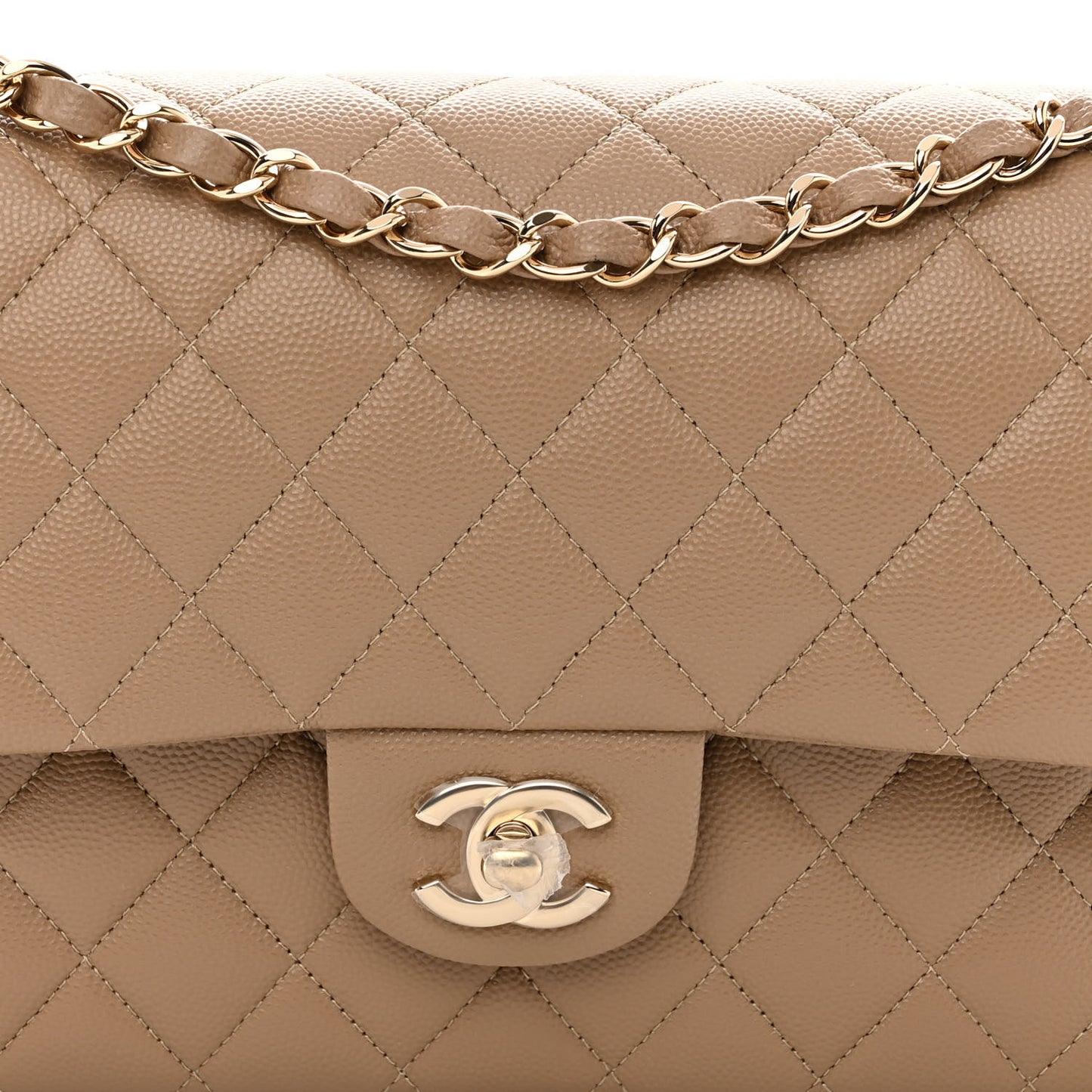 Caviar Quilted Medium Double Flap Beige