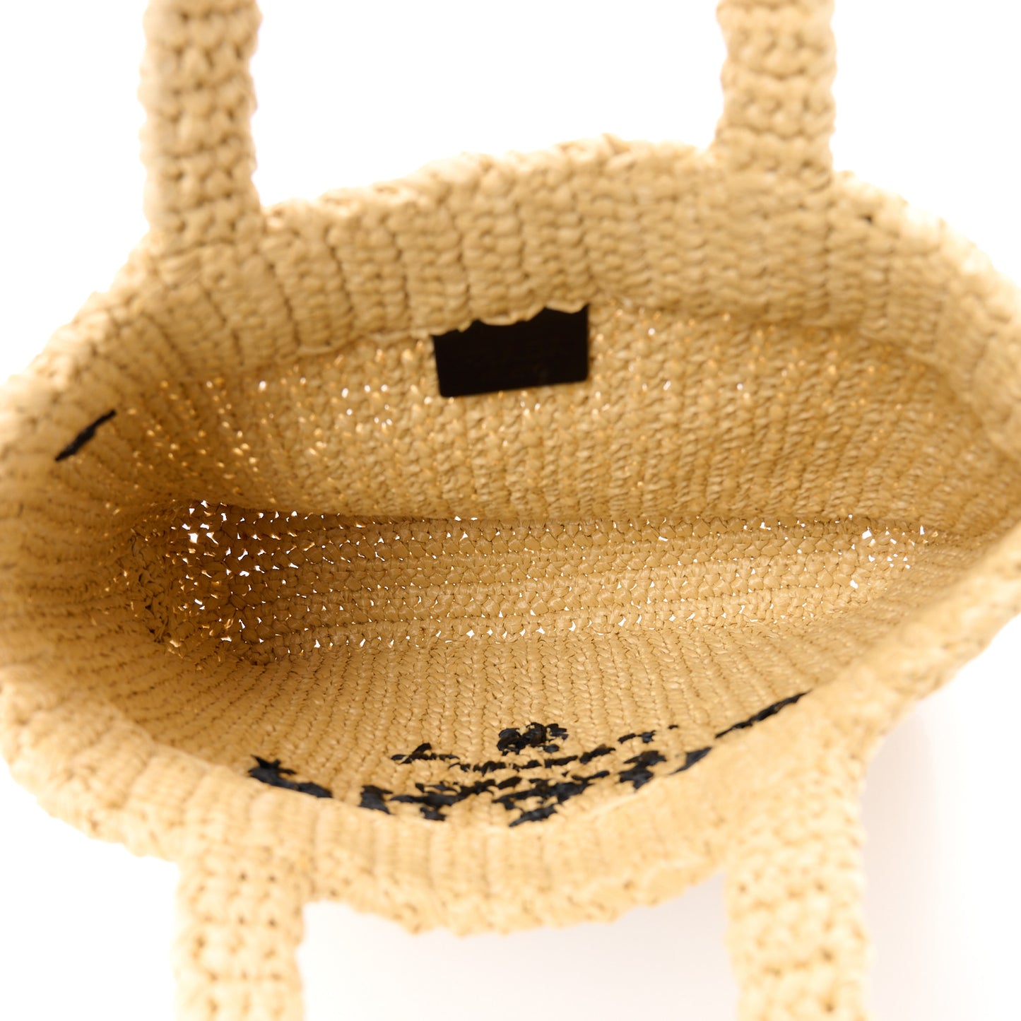Yarn Raffia Effect Crochet Embroidered Small Logo Tote Naturale