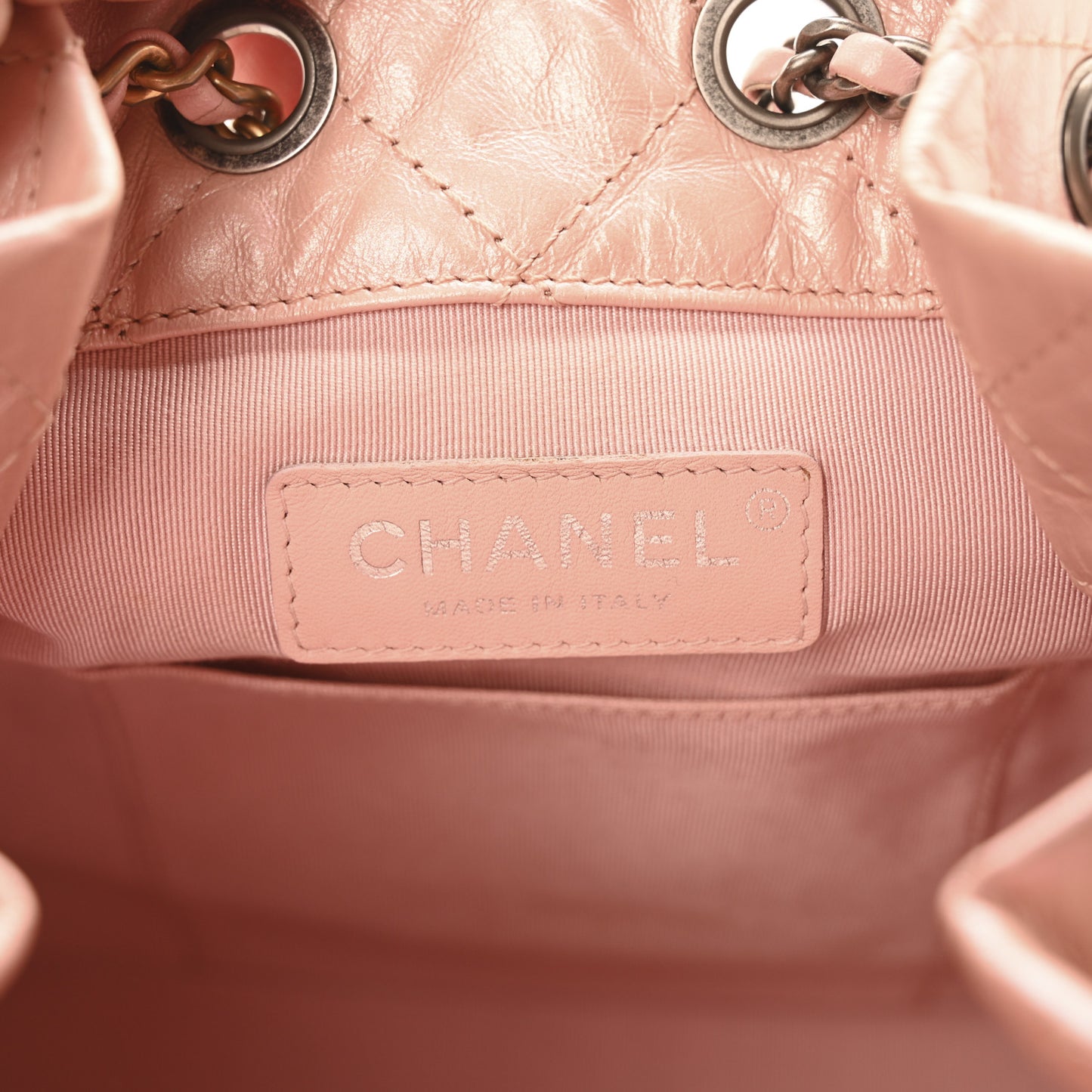 Iridescent Aged Calfskin Quilted Small Gabrielle Backpack Pink