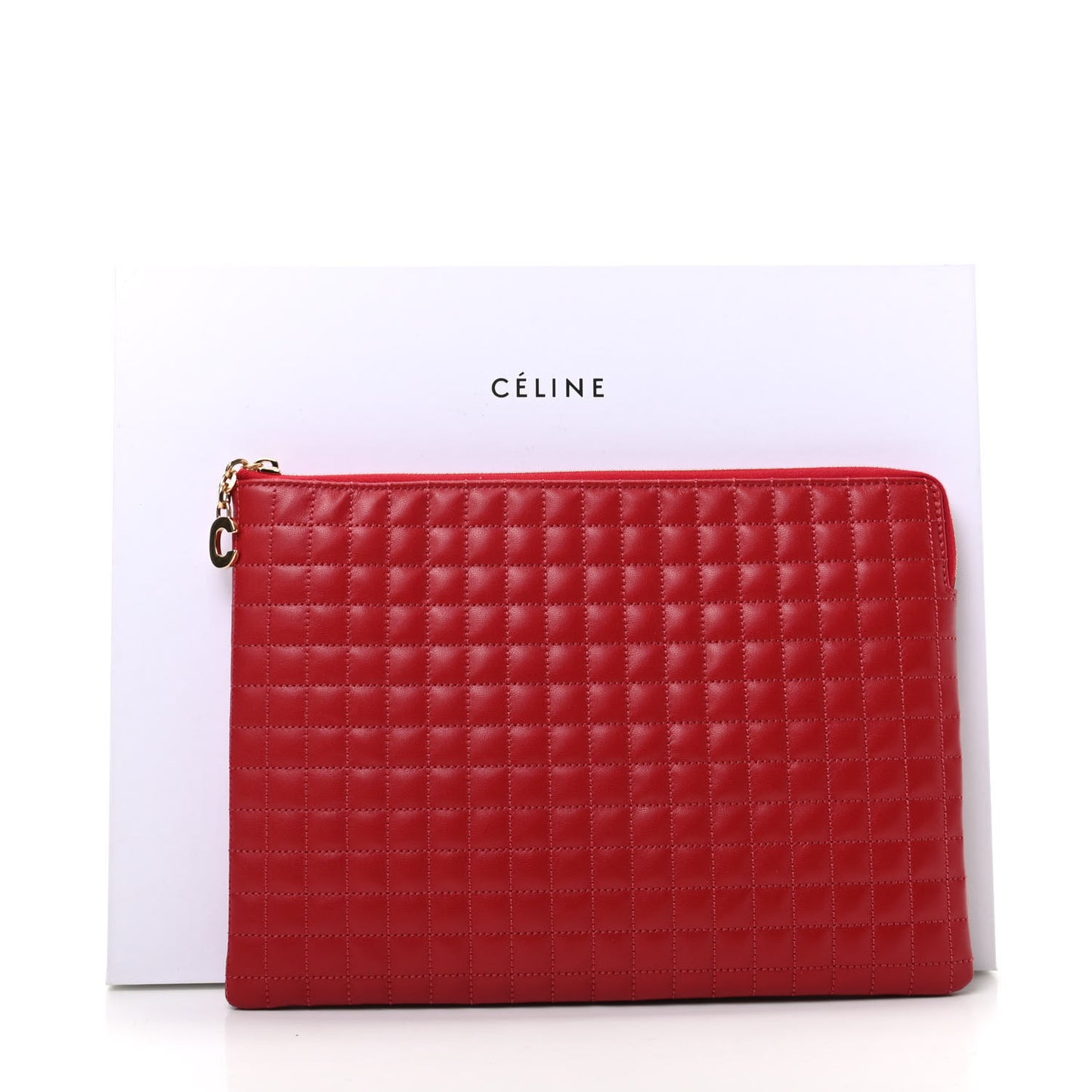 Calfskin Quilted C Charm Pouch Red
