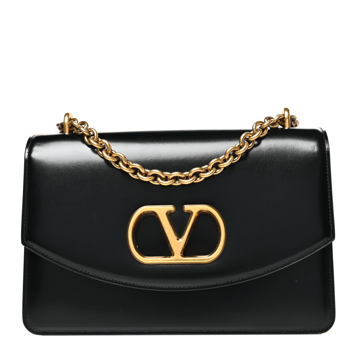 Valentino Garavani Shiny Calfskin Vain Shoulder Bag Black 1849112  display picture 1