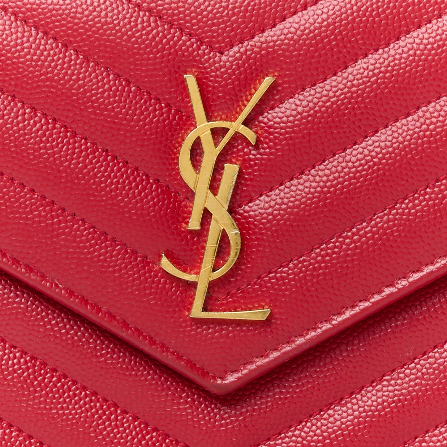 Grain De Poudre Matelasse Chevron Monogram Envelope Chain Wallet Red