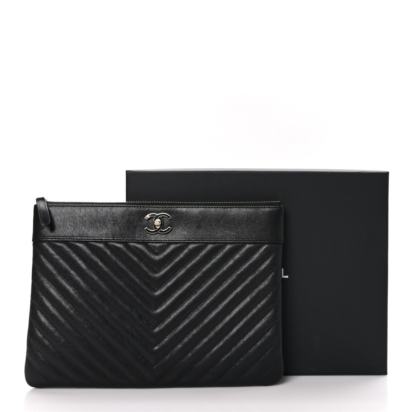 Sheepskin Chevron Quilted Large Vintage Mademoiselle Cosmetic Case Anthracite