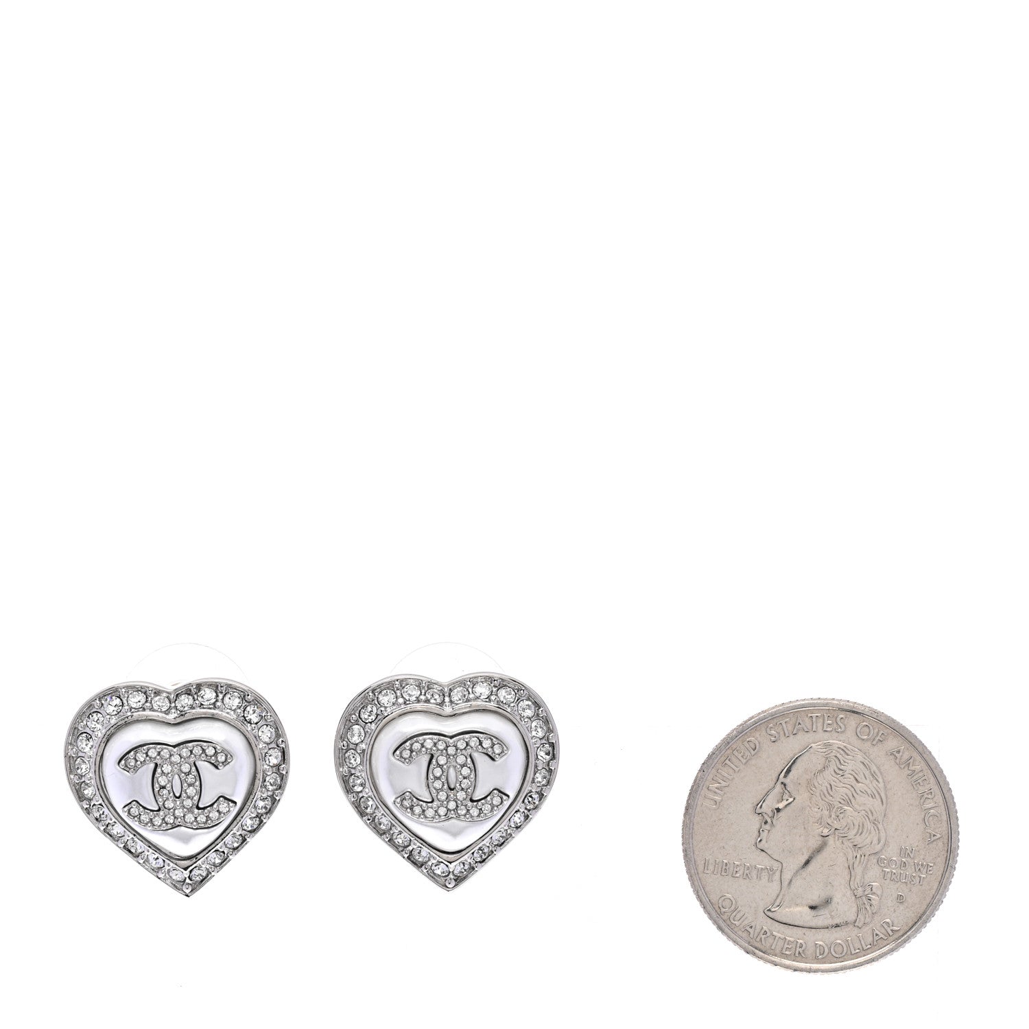 Chanel Pearl Crystal CC Heart Earrings Silver 2 of 5