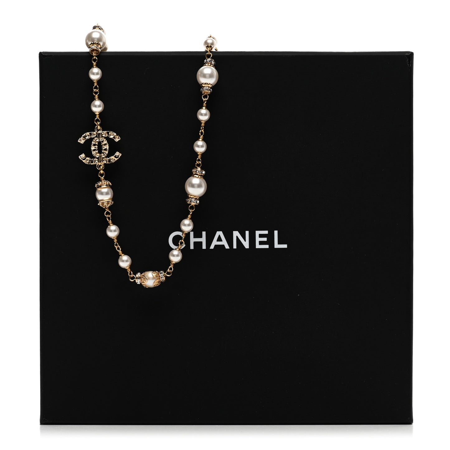 Pearl Crystal CC Necklace Gold